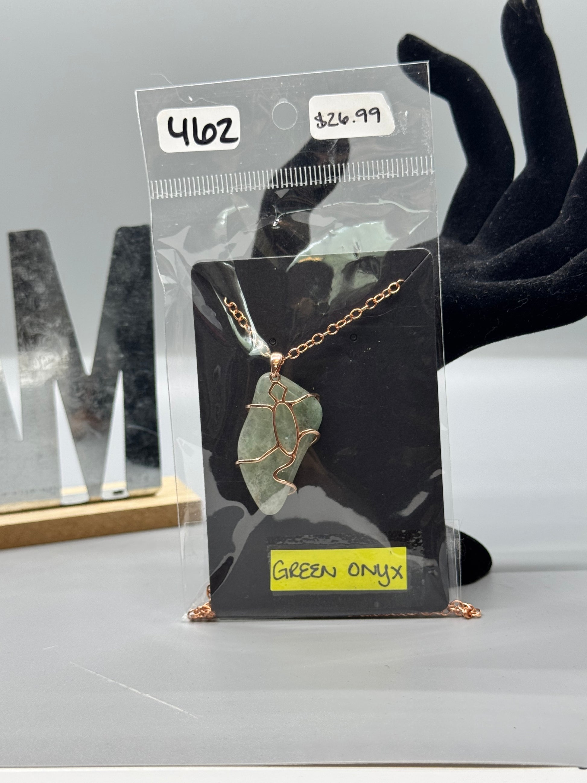 Green Onyx Necklace on 22" Rose Gold Chain #462