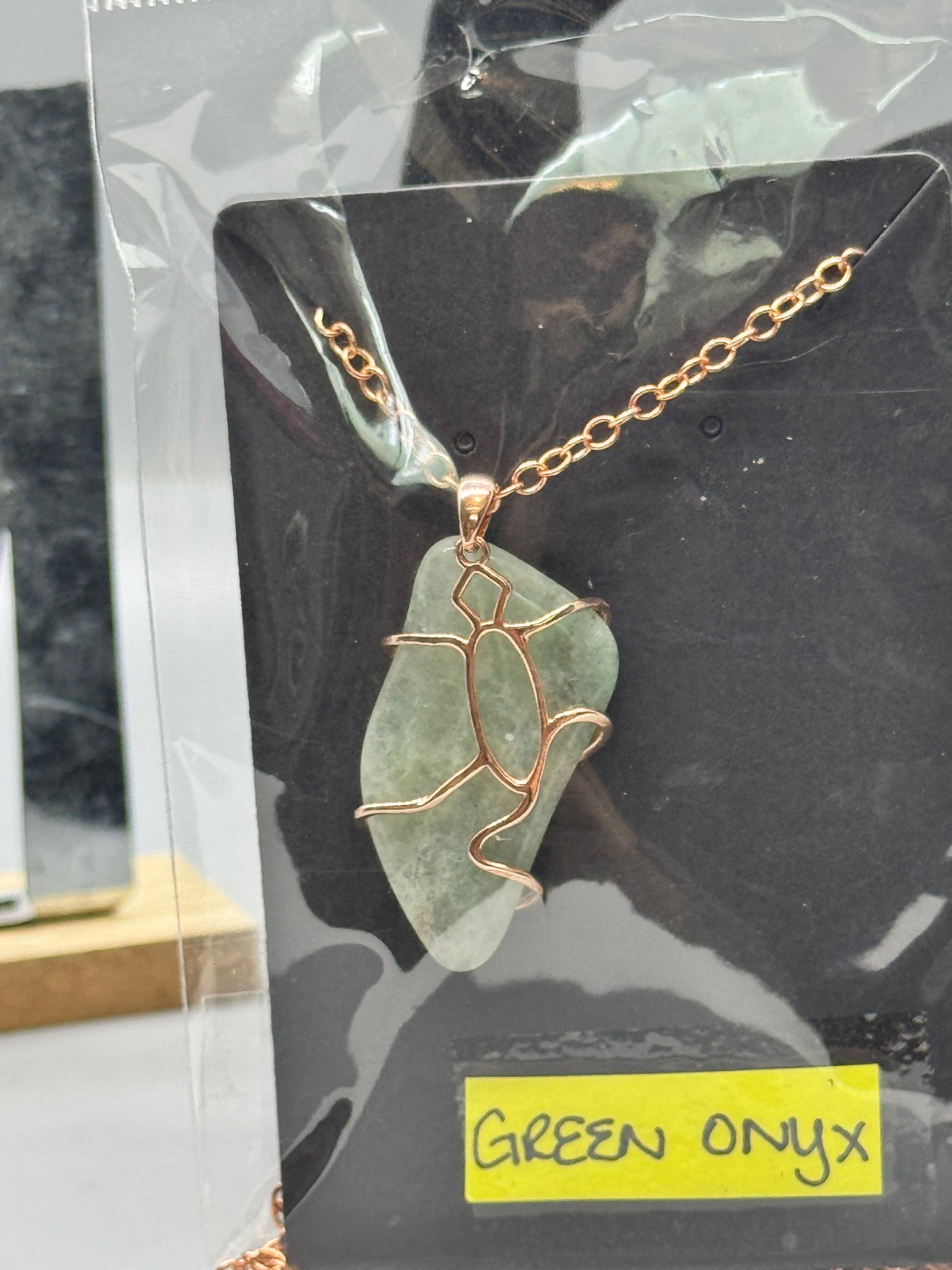Green Onyx Necklace on 22" Rose Gold Chain #462