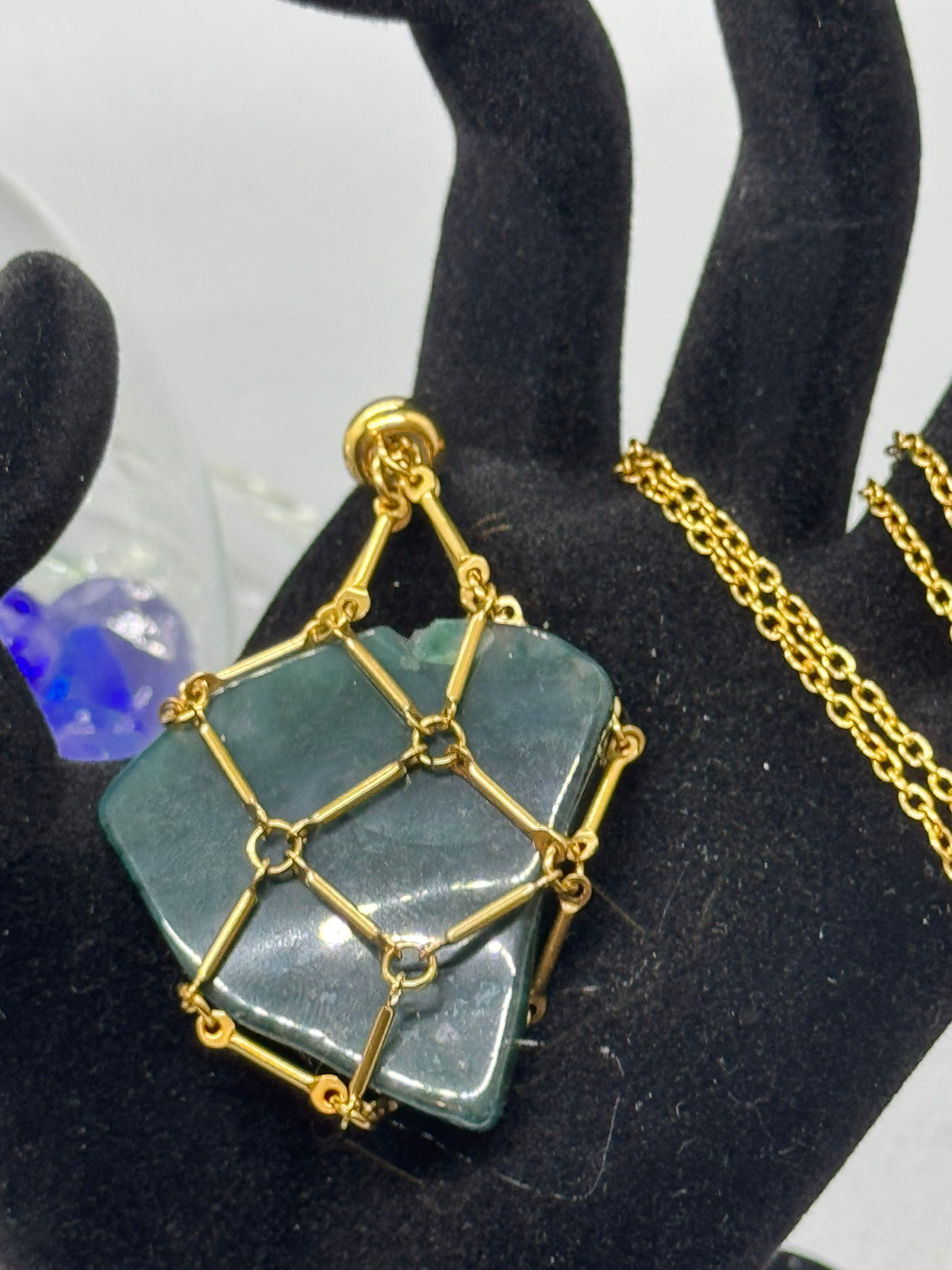 Authentic Moss Agate Necklace – 18" Gold Chain #401