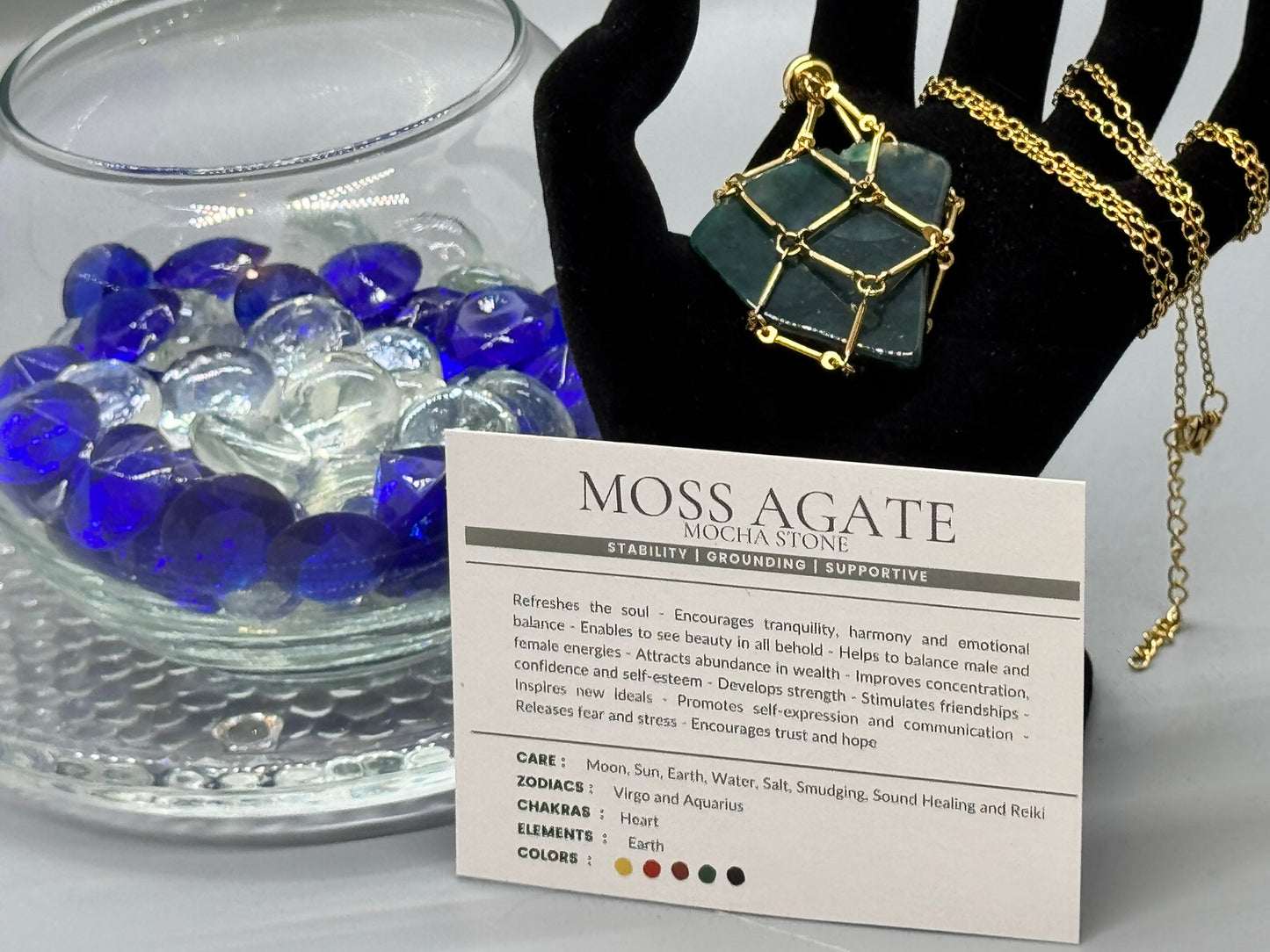 Authentic Moss Agate Necklace – 18" Gold Chain #401