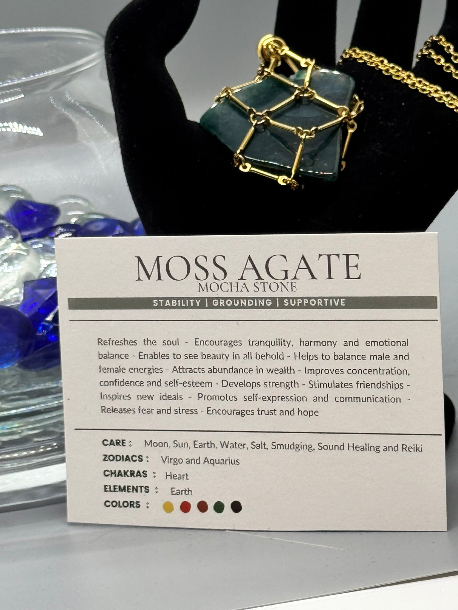 Authentic Moss Agate Necklace – 18" Gold Chain #401