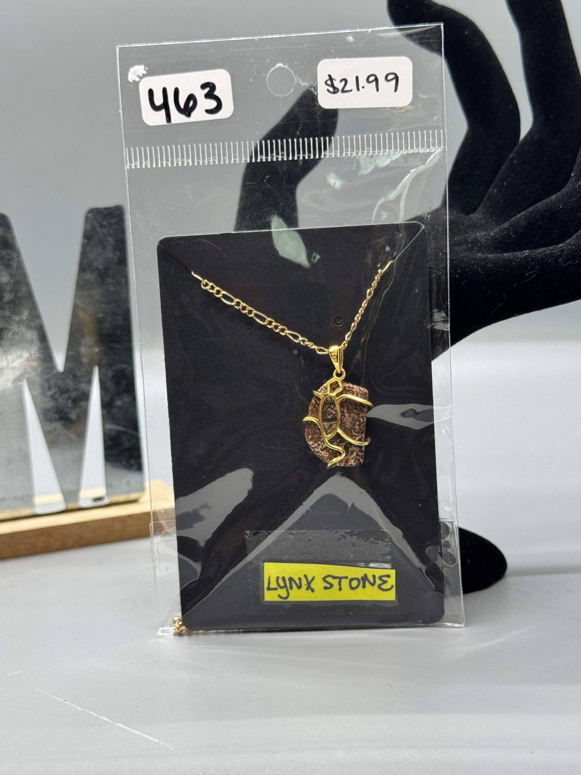 Handcrafted Lynx Stone Pendant on 32" Gold Chain # 463