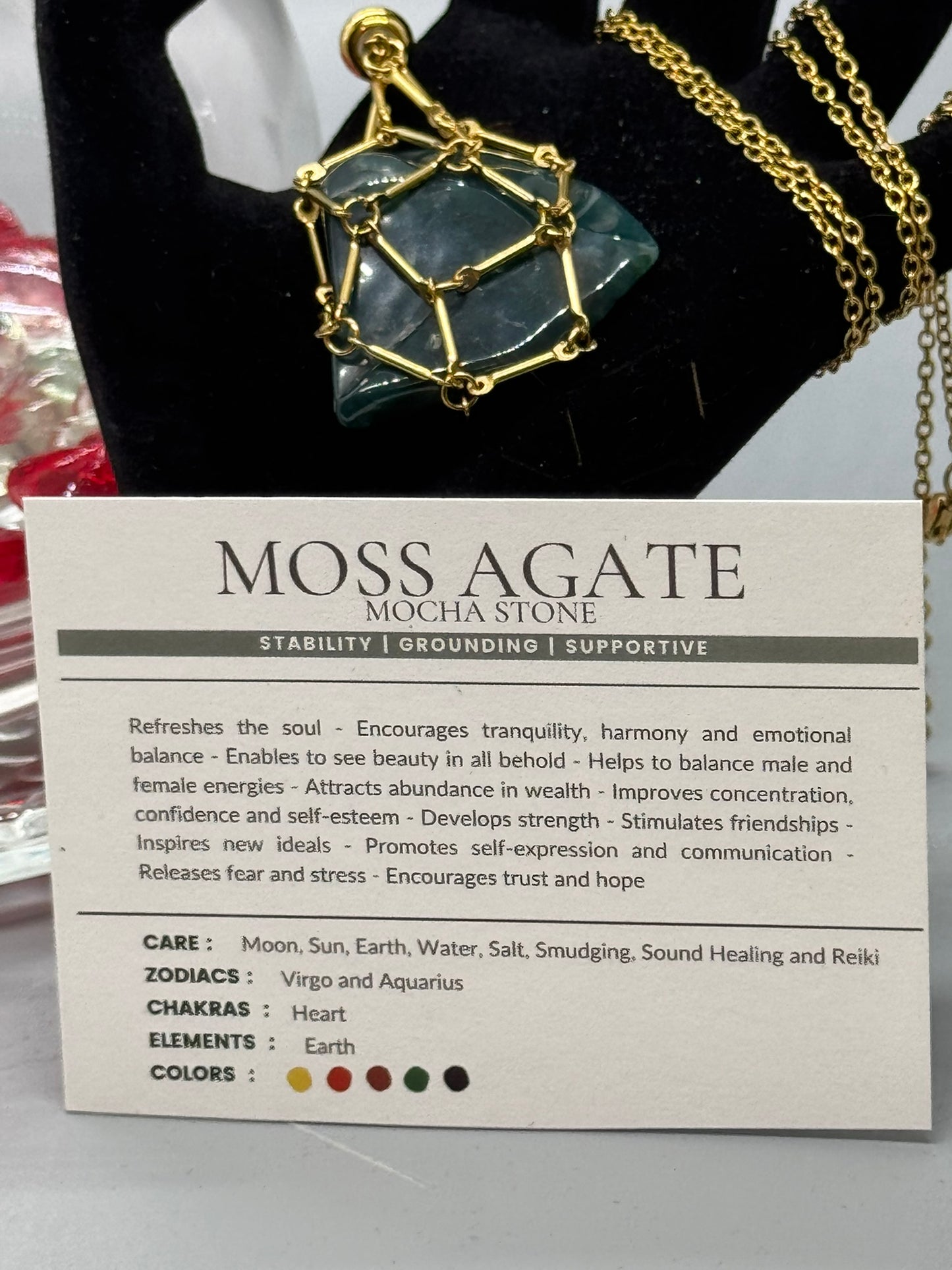 Authentic Moss Agate Necklace – 18" Gold Chain #401