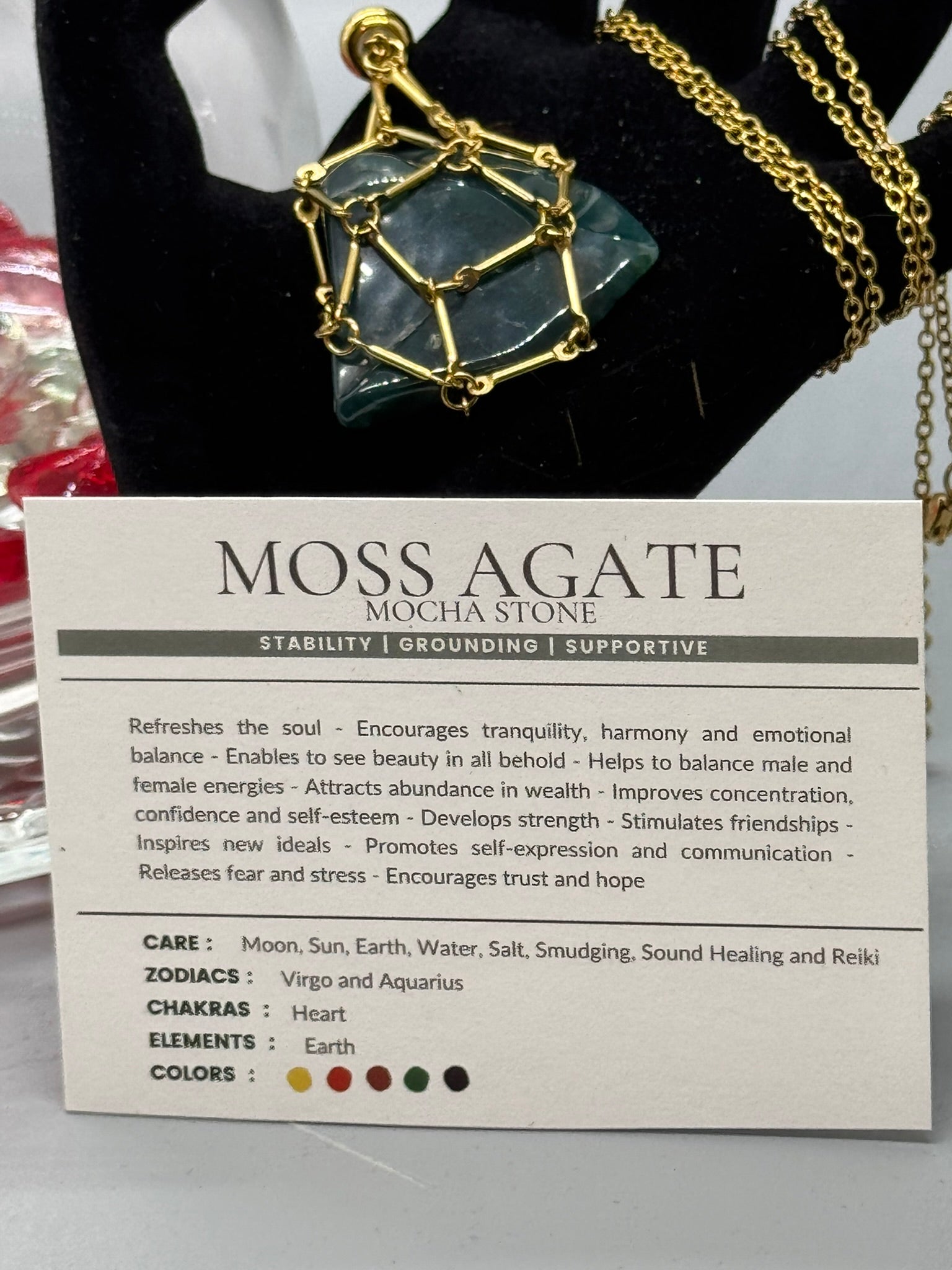 Authentic Moss Agate Necklace – 18" Gold Chain #401