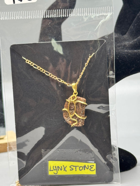 Handcrafted Lynx Stone Pendant on 32" Gold Chain # 463