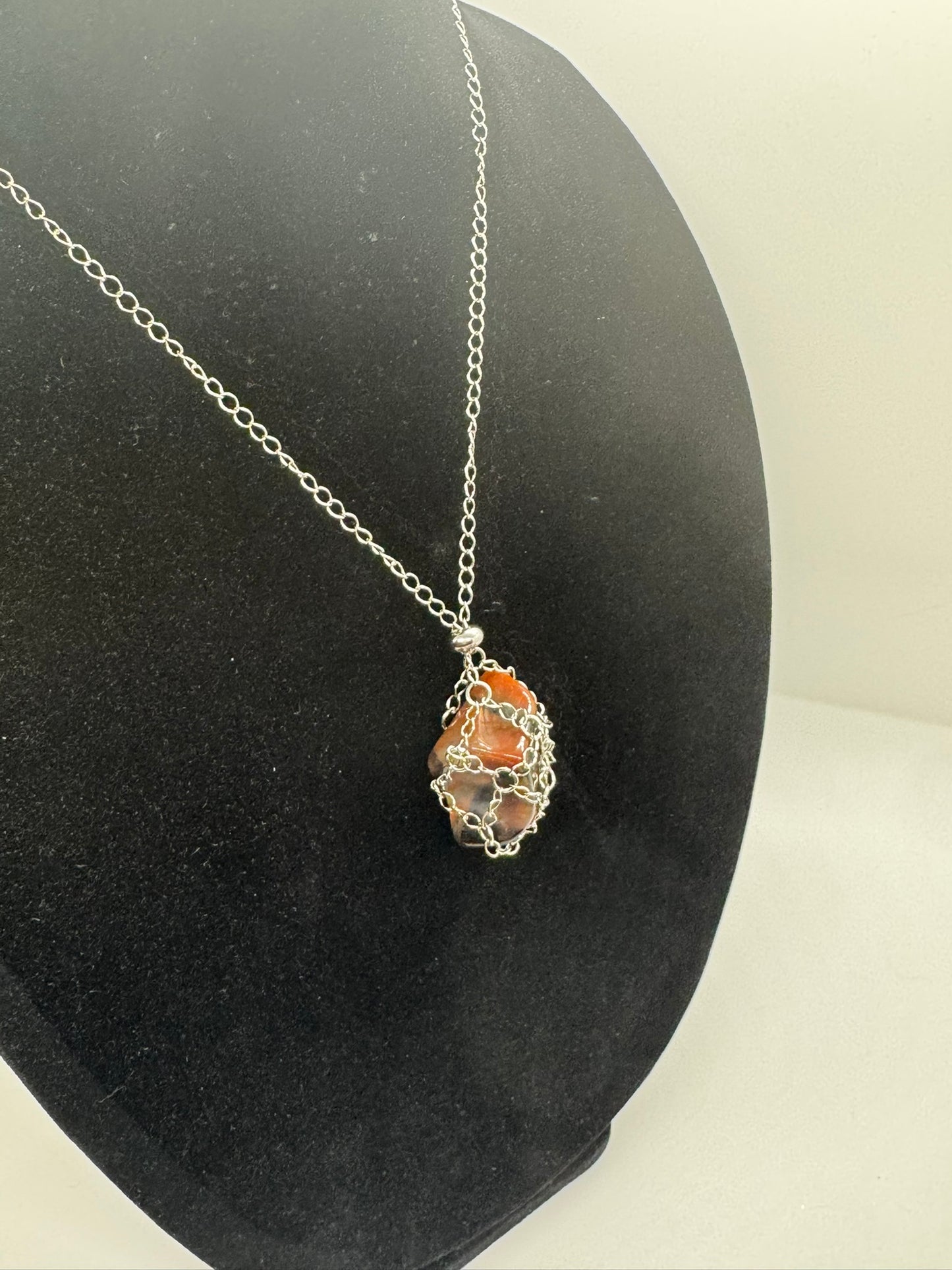 Authentic Oriental Agate Necklace – 18" Silver Chain#402