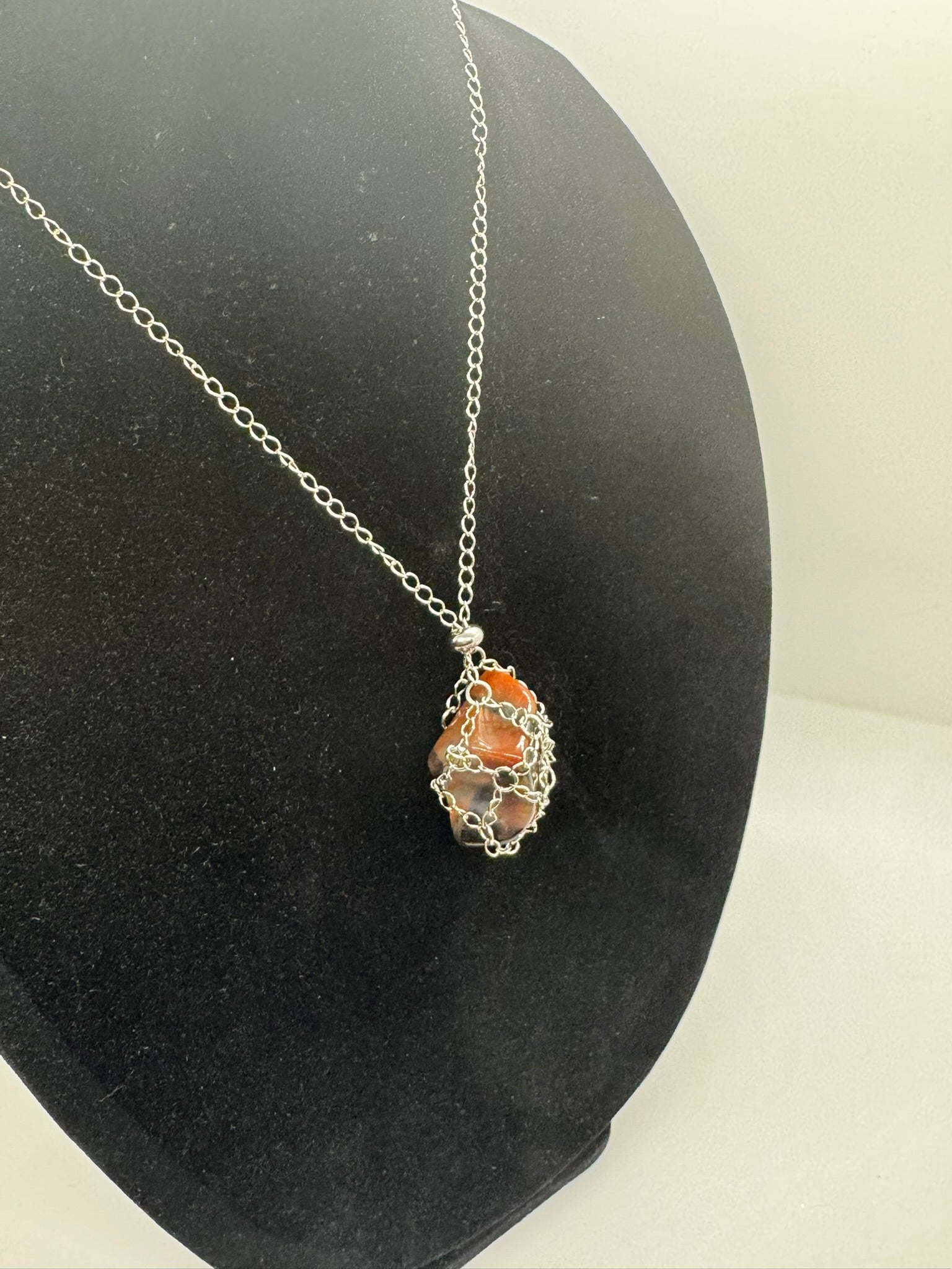 Authentic Oriental Agate Necklace – 18" Silver Chain#402