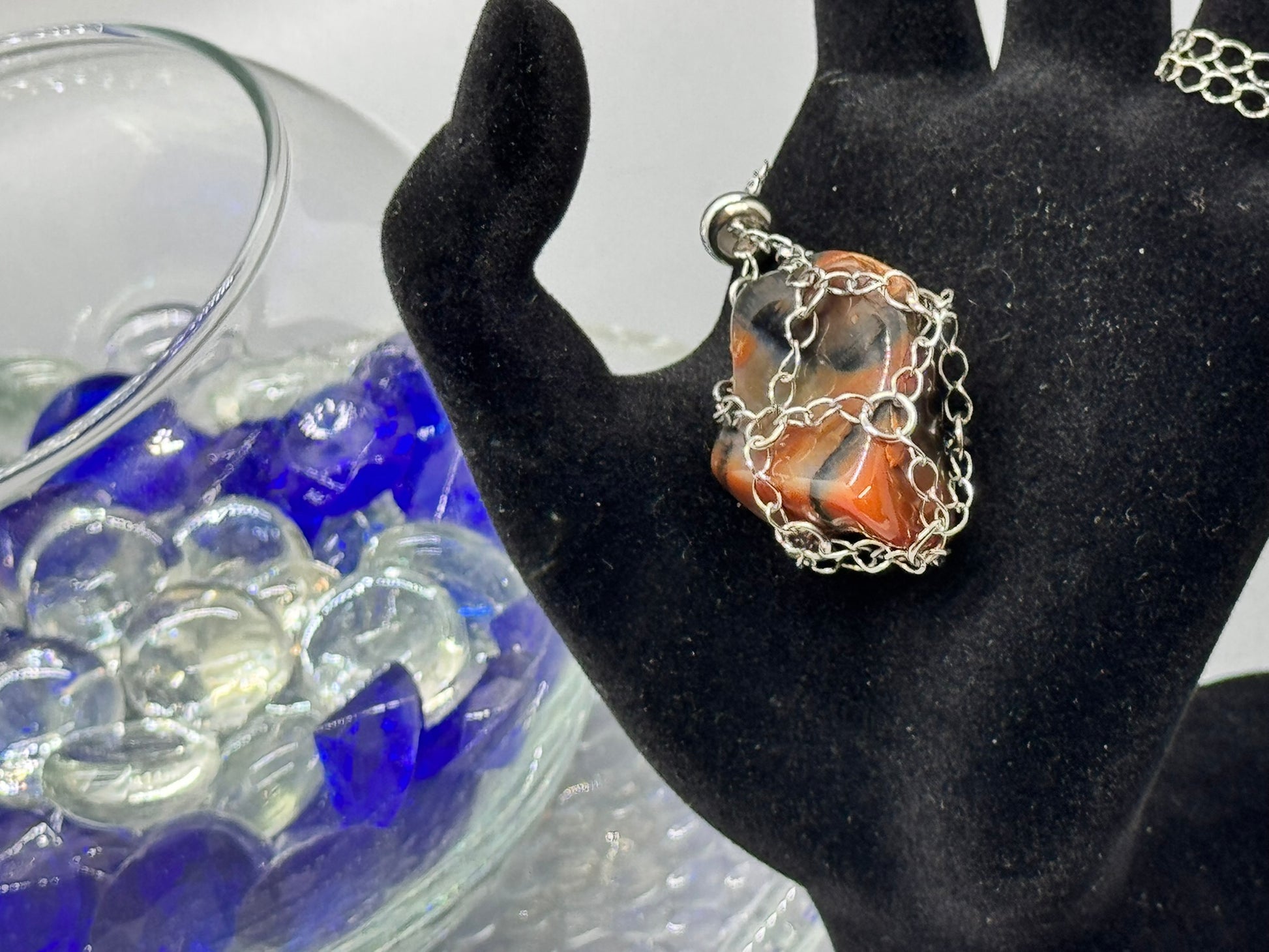 Authentic Oriental Agate Necklace – 18" Silver Chain#402