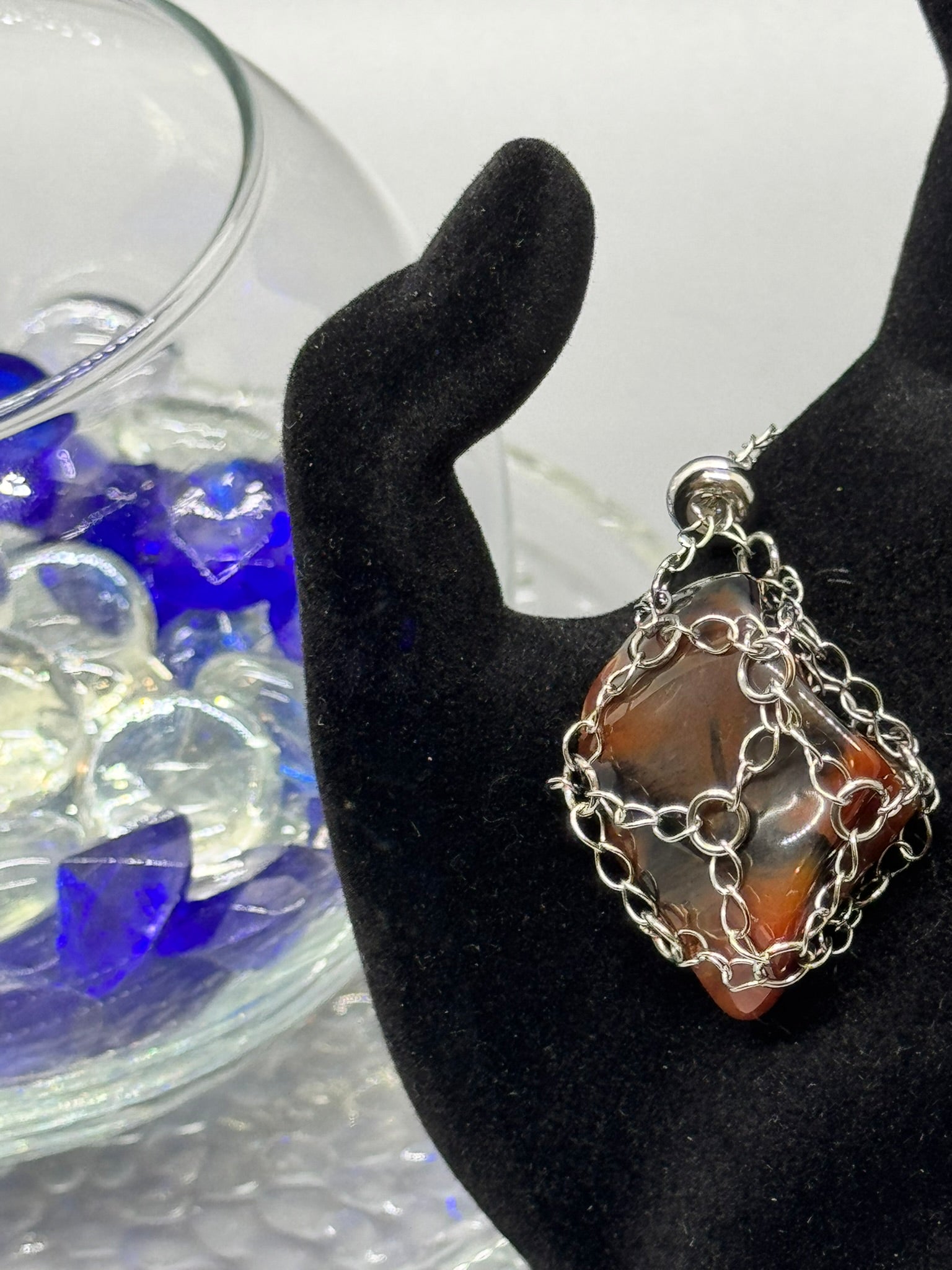 Authentic Oriental Agate Necklace – 18" Silver Chain#402