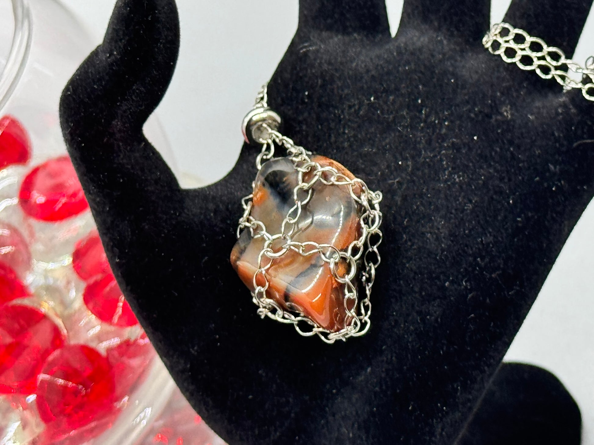 Authentic Oriental Agate Necklace – 18" Silver Chain#402