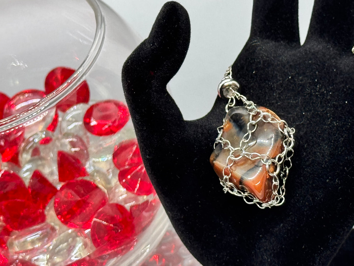 Authentic Oriental Agate Necklace – 18" Silver Chain#402