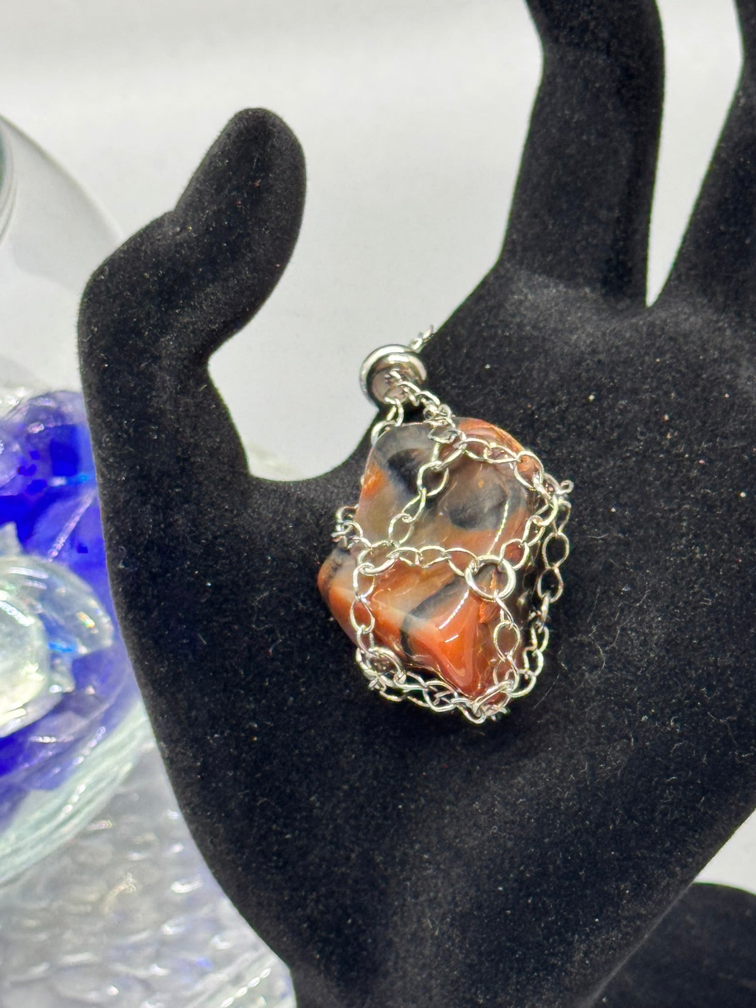 Authentic Oriental Agate Necklace – 18" Silver Chain#402