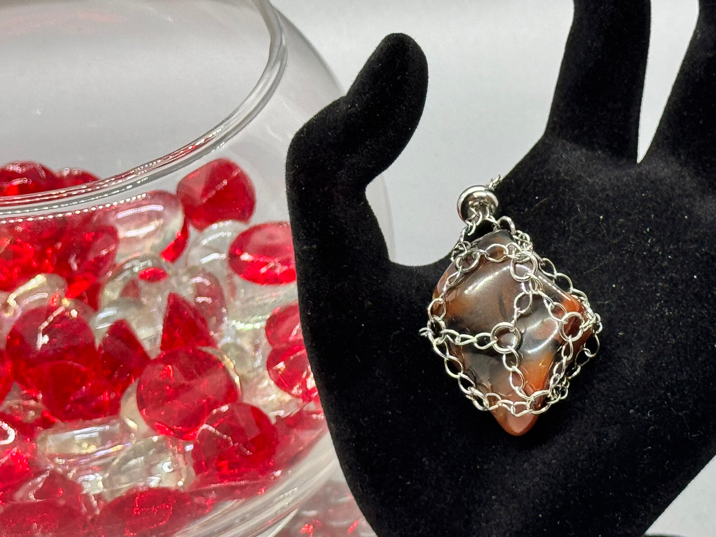 Authentic Oriental Agate Necklace – 18" Silver Chain#402