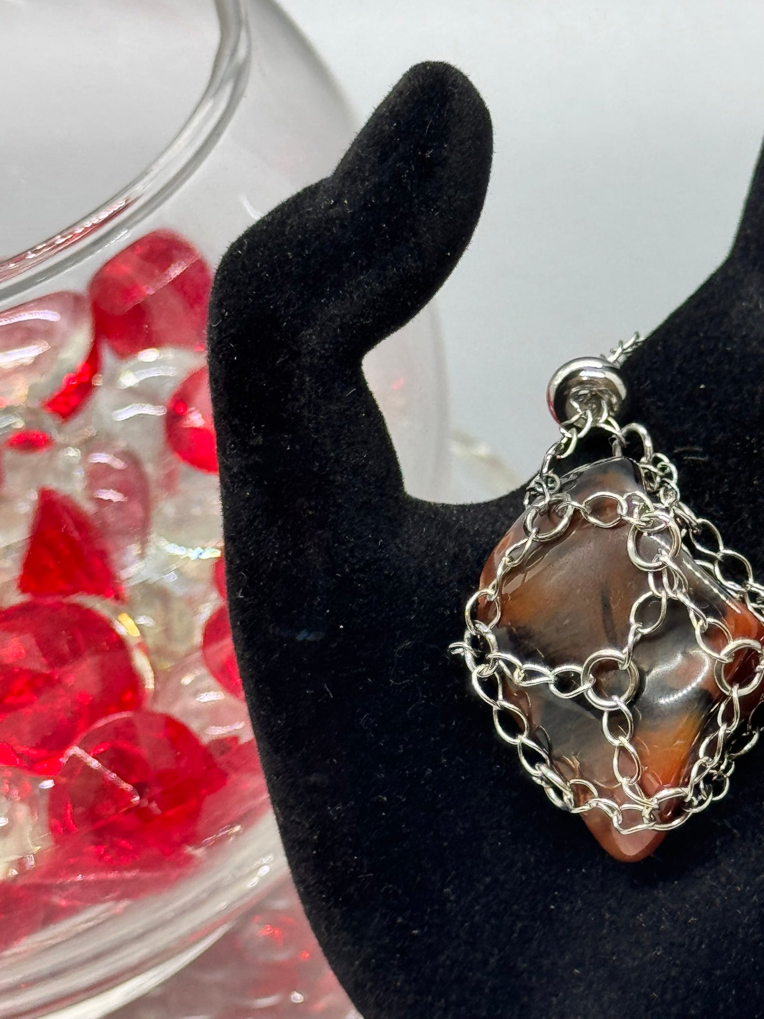 Authentic Oriental Agate Necklace – 18" Silver Chain#402