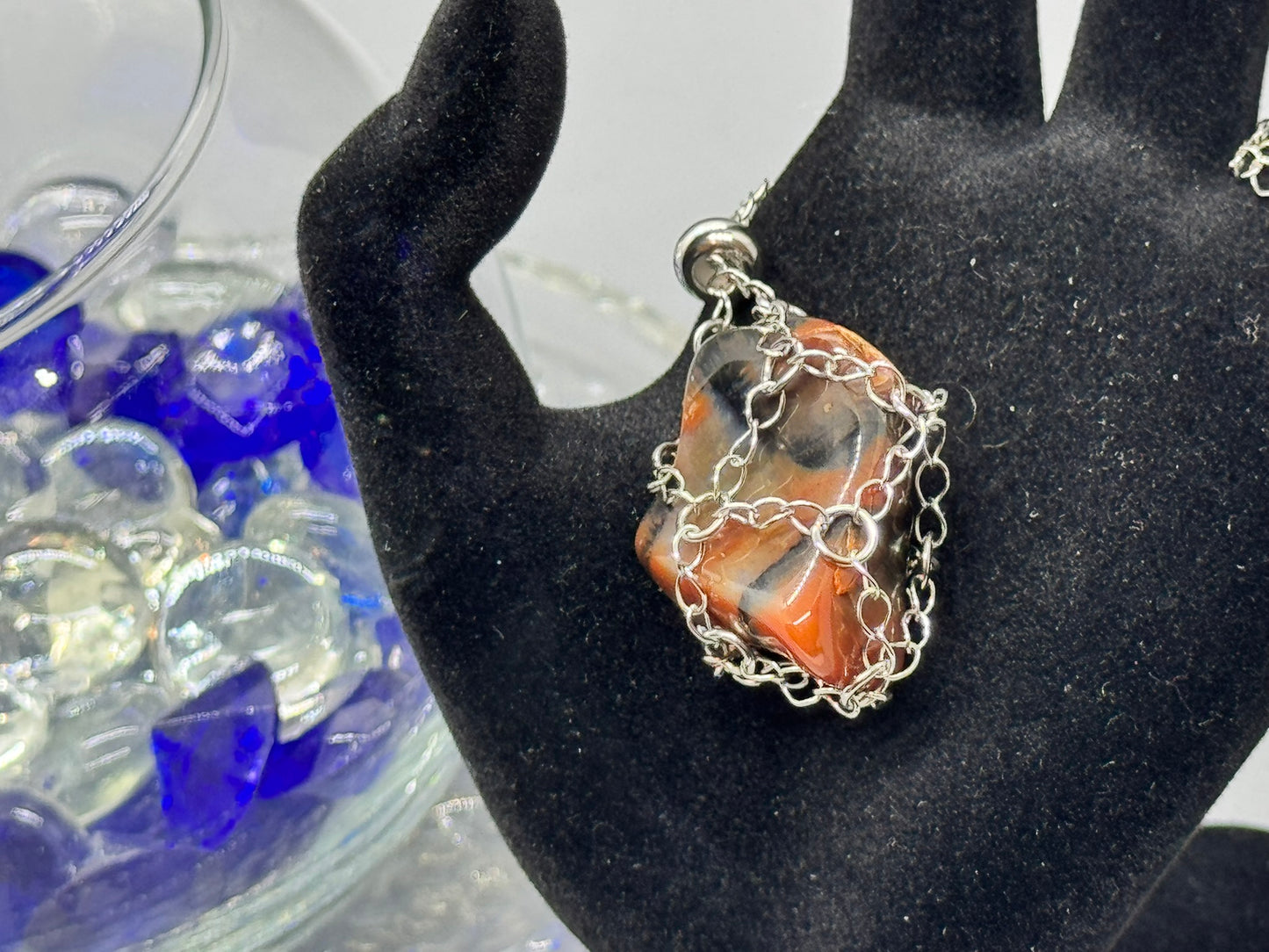 Authentic Oriental Agate Necklace – 18" Silver Chain#402