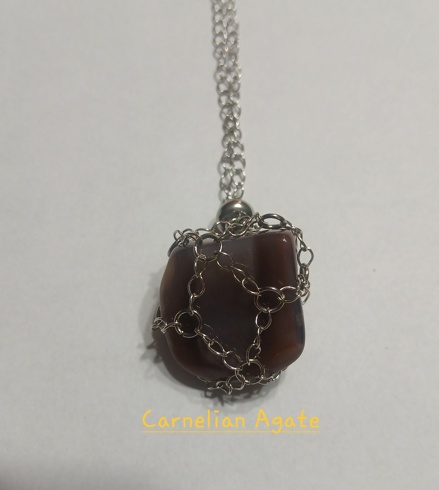 Authentic Carnelian Agate Necklace – 18" Silver Chain # 404