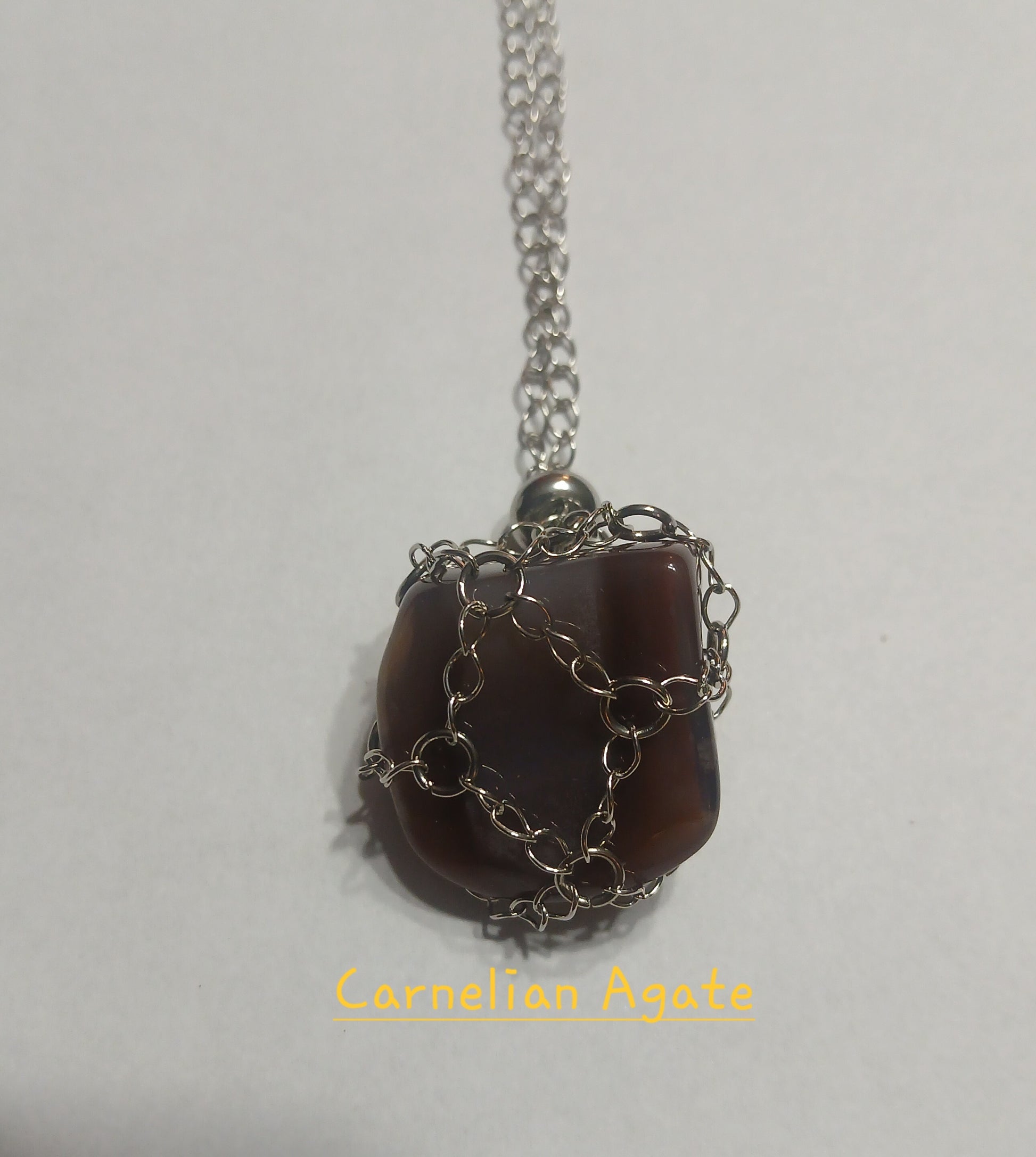 Authentic Carnelian Agate Necklace – 18" Silver Chain # 404