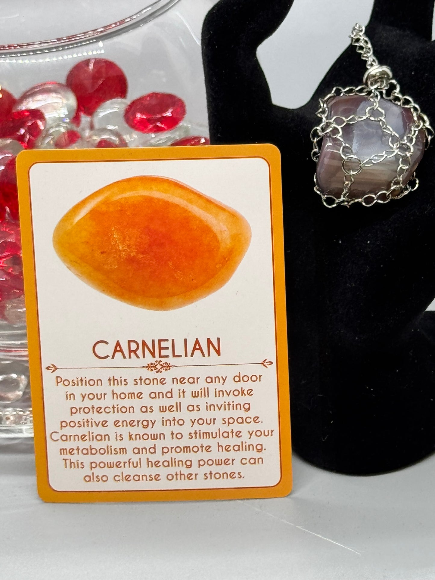 Authentic Carnelian Agate Necklace – 18" Silver Chain # 404