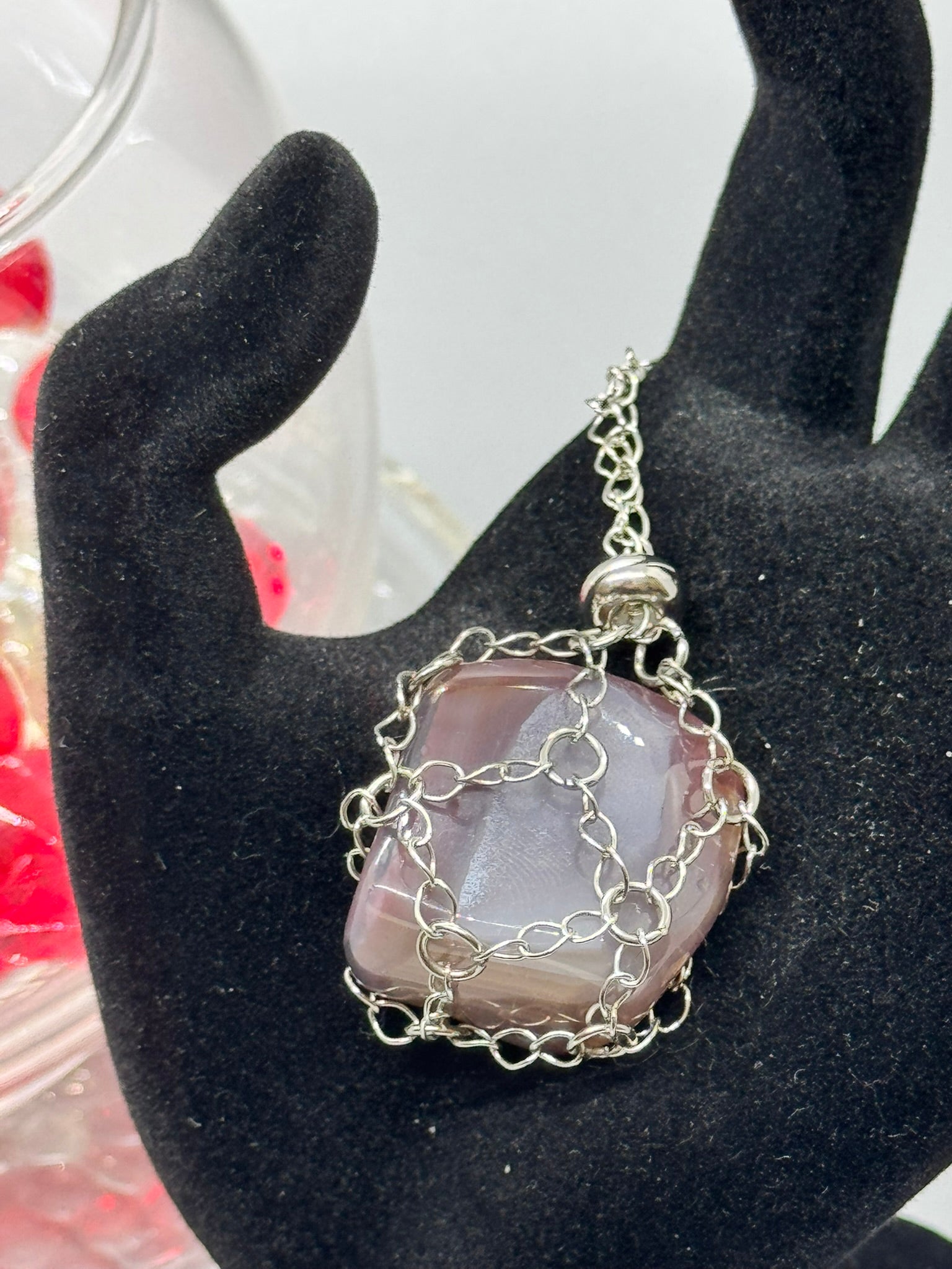 Authentic Carnelian Agate Necklace – 18" Silver Chain # 404