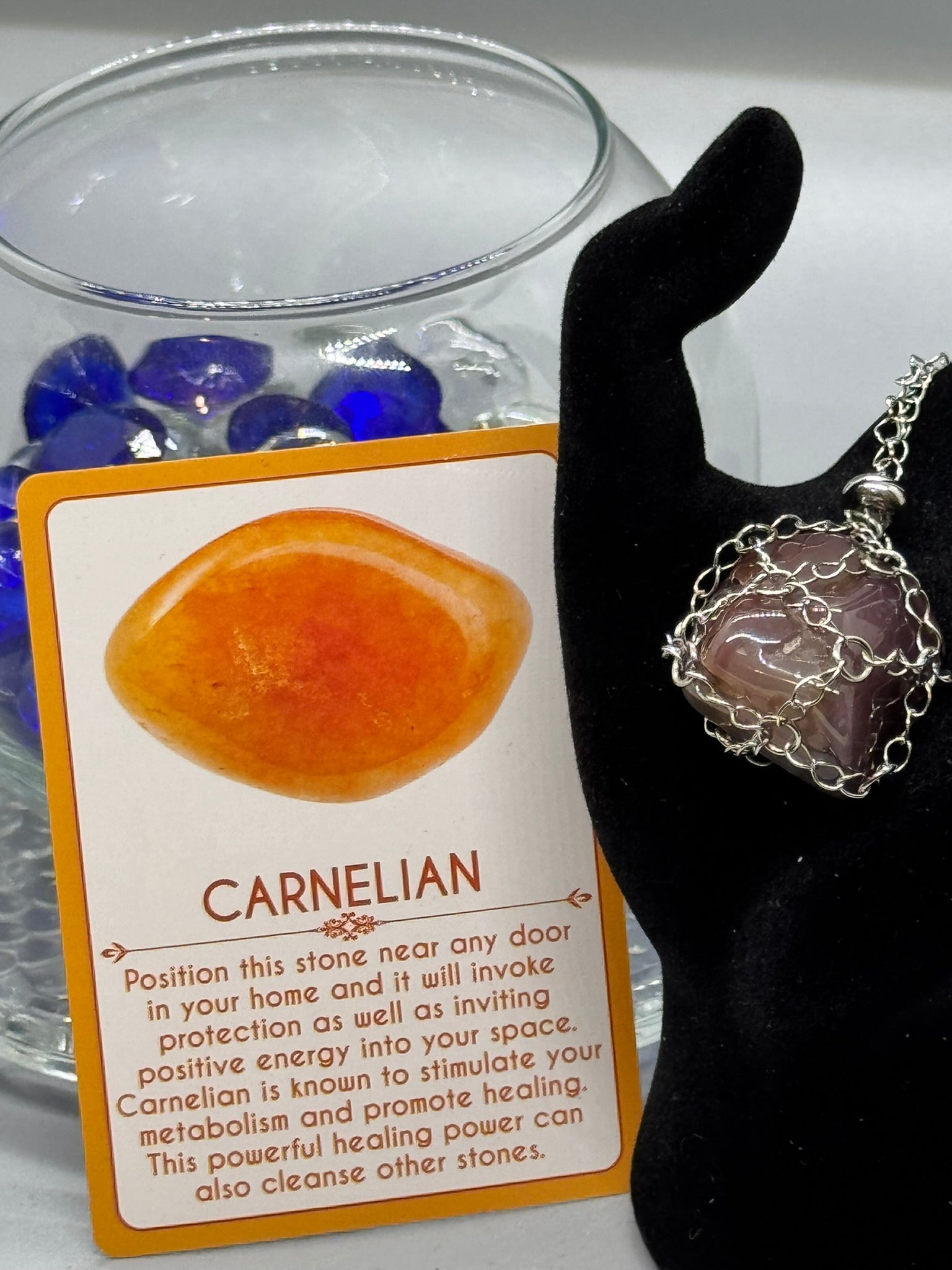 Authentic Carnelian Agate Necklace – 18" Silver Chain # 404
