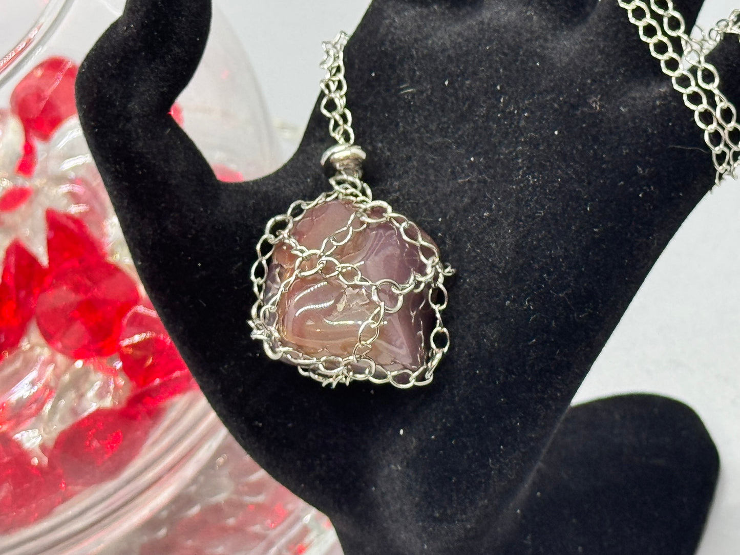 Authentic Carnelian Agate Necklace – 18" Silver Chain # 404