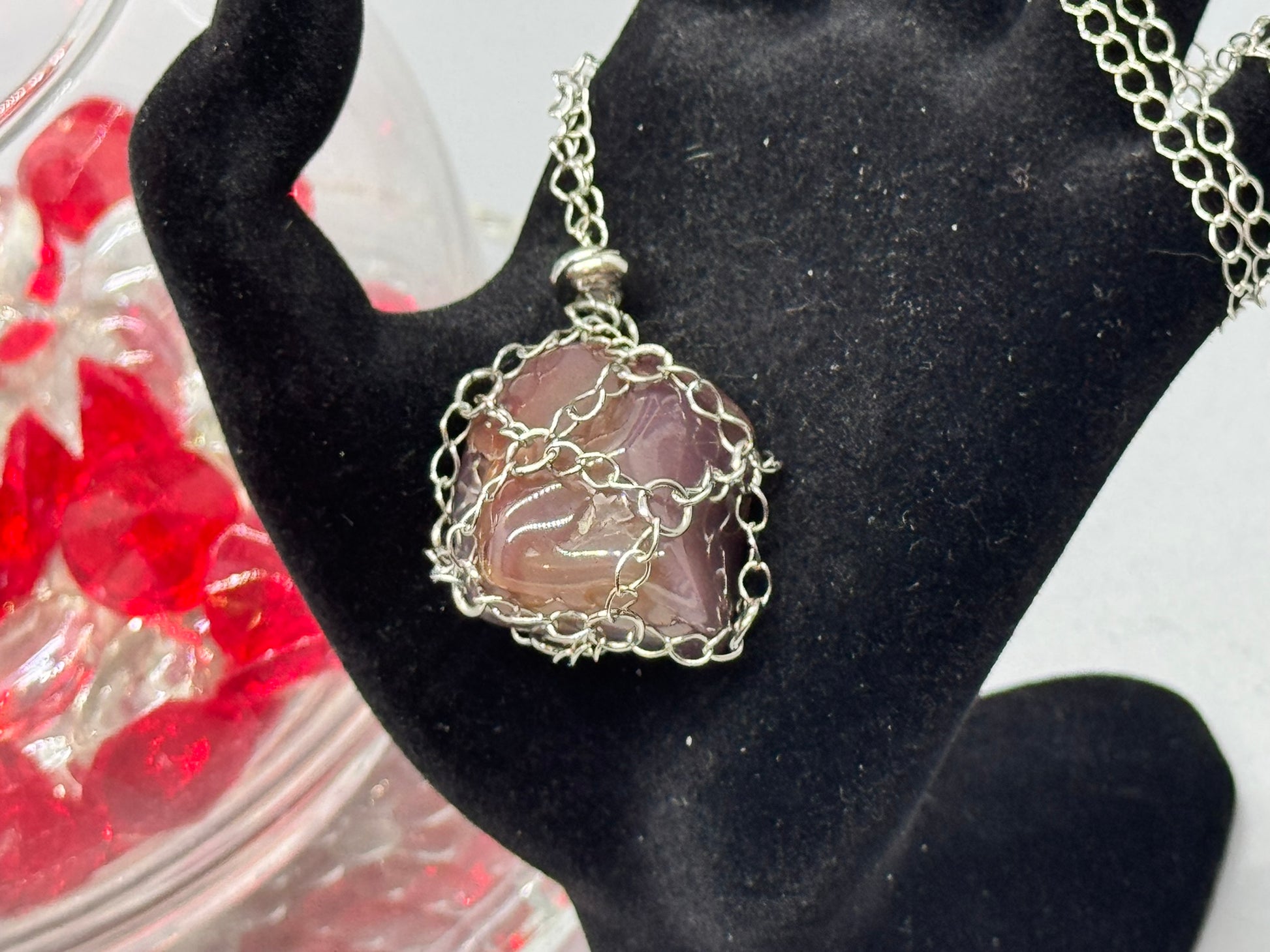 Authentic Carnelian Agate Necklace – 18" Silver Chain # 404