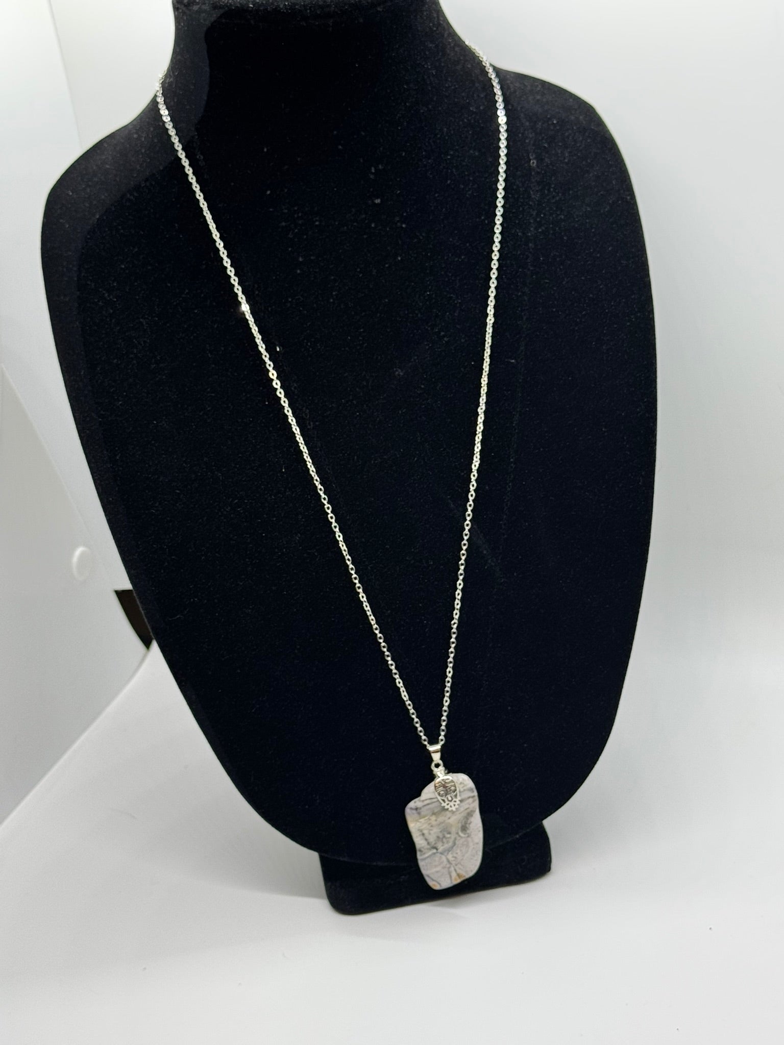 Authentic Dendritic Jasper Necklace – 26" Silver Chain # 406