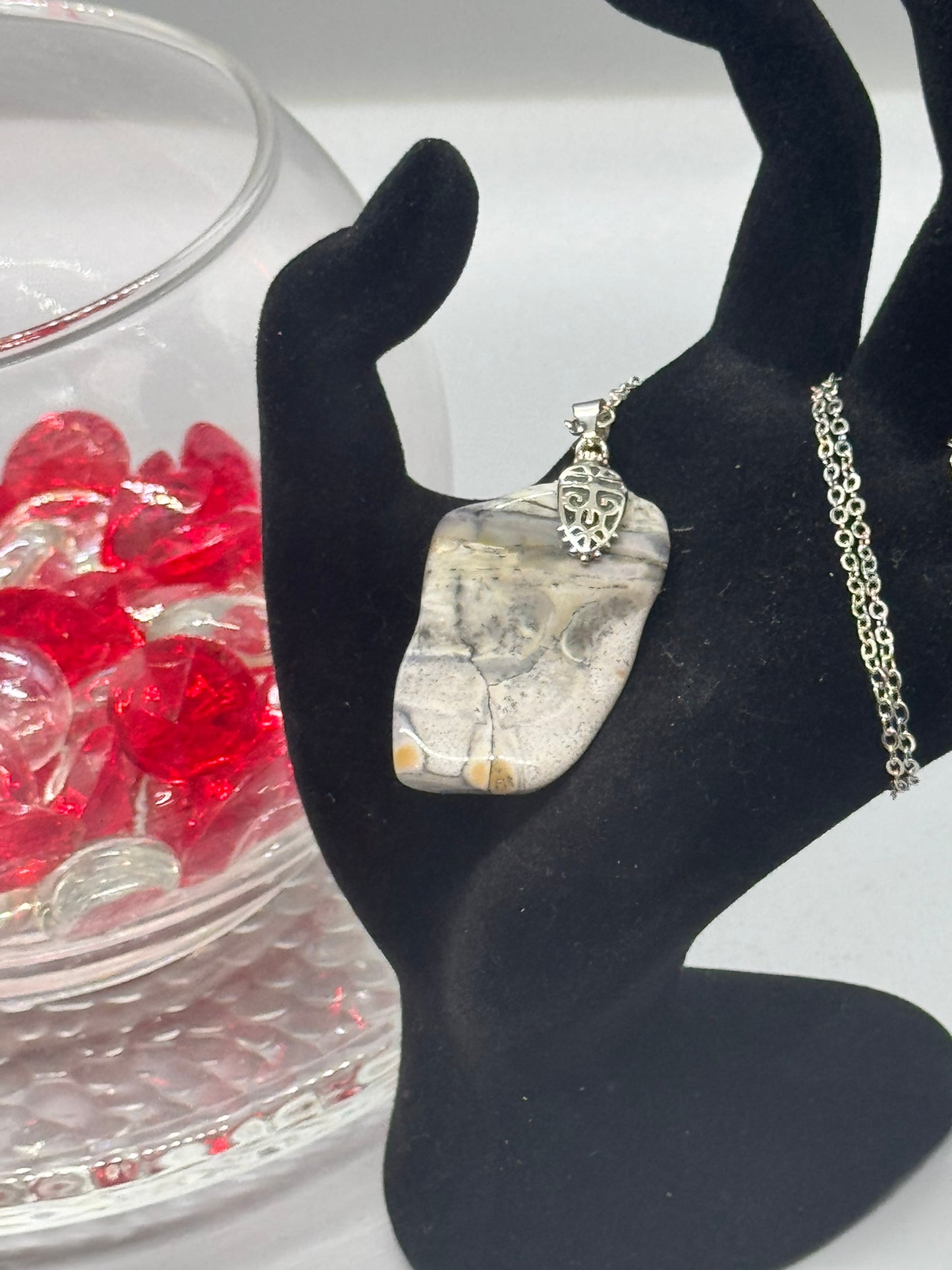 Authentic Dendritic Jasper Necklace – 26" Silver Chain # 406