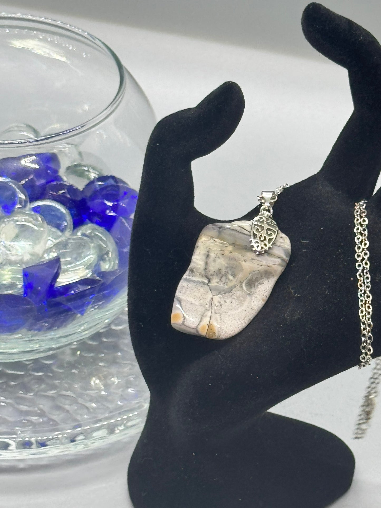 Authentic Dendritic Jasper Necklace – 26" Silver Chain # 406