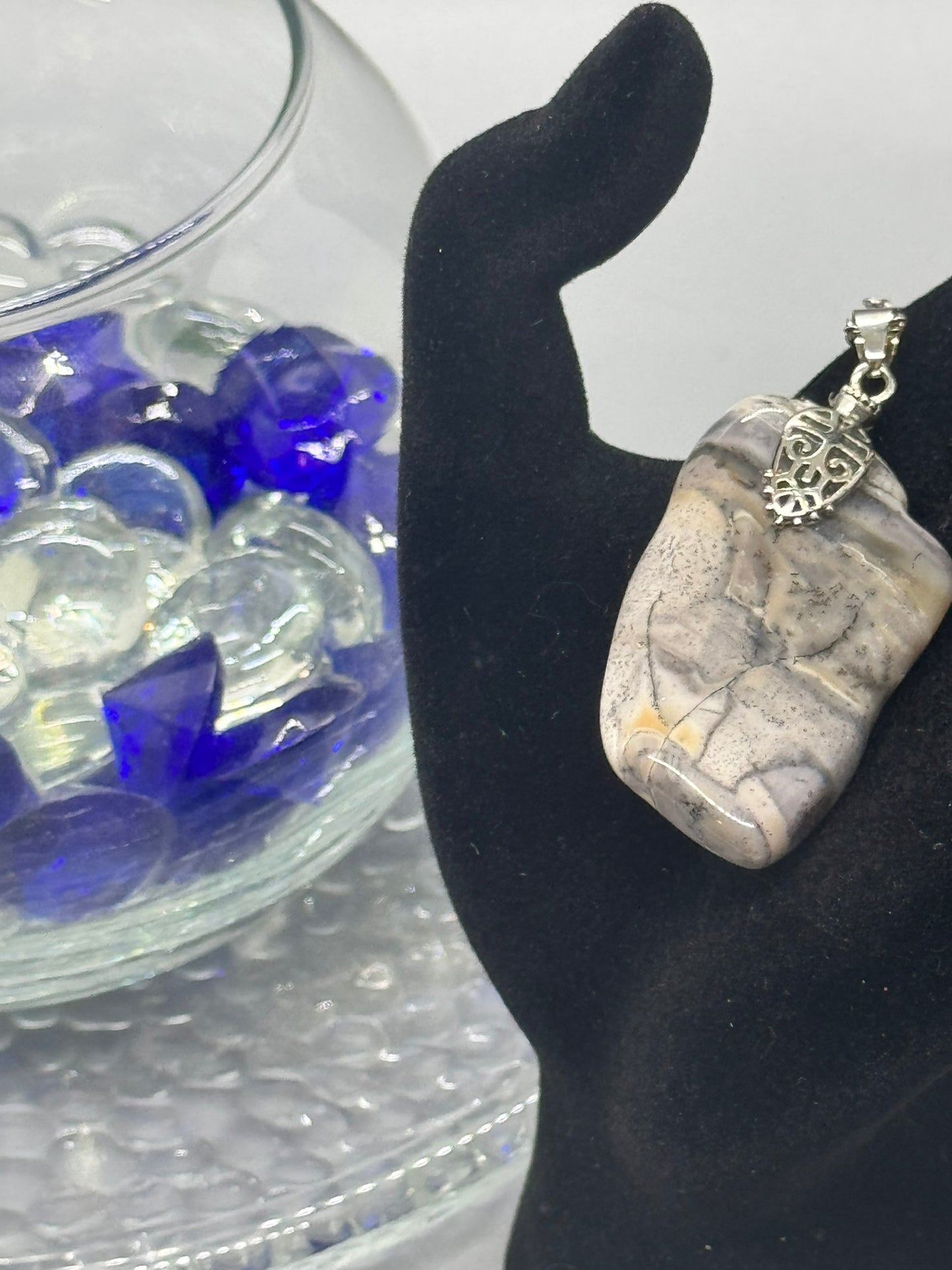 Authentic Dendritic Jasper Necklace – 26" Silver Chain # 406