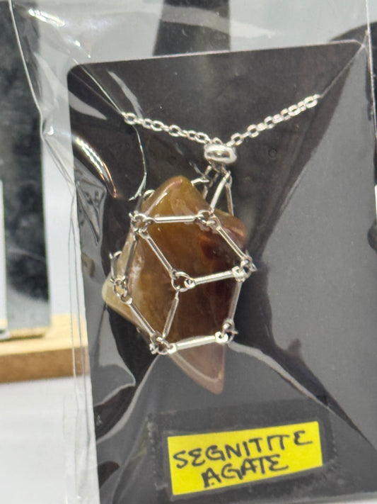 Segnitite Agate Necklace on Silver 22" Chain #469