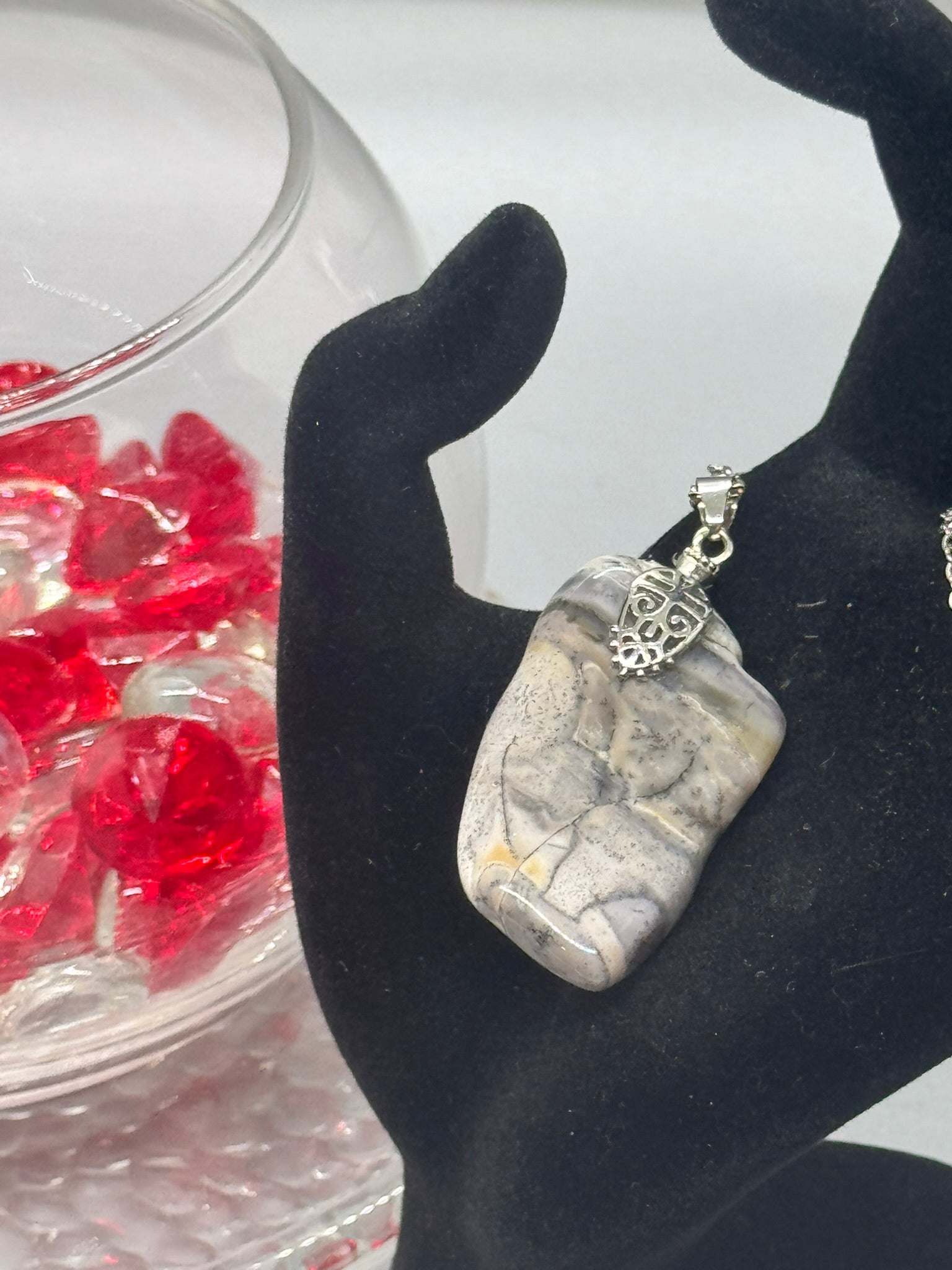 Authentic Dendritic Jasper Necklace – 26" Silver Chain # 406
