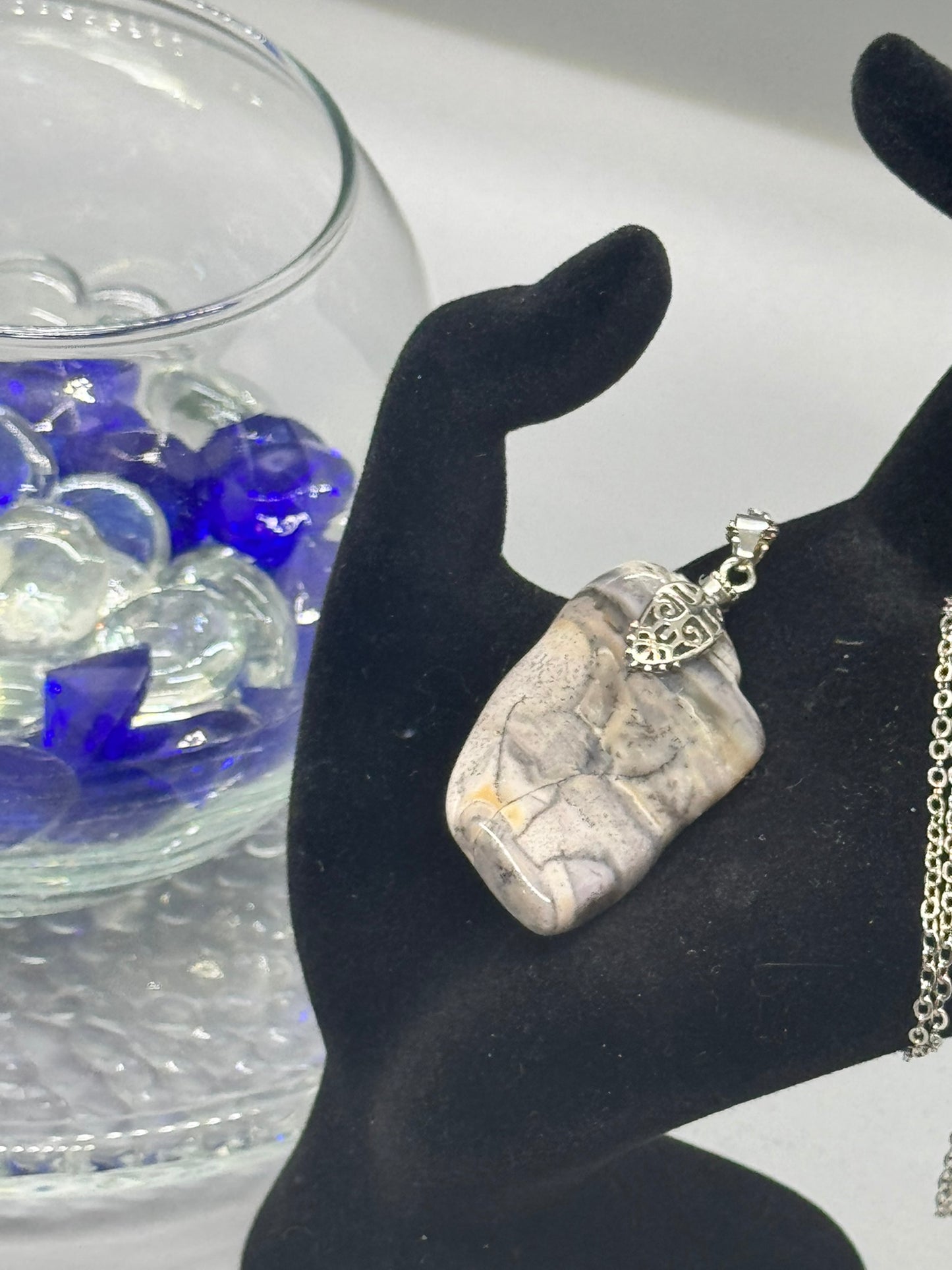 Authentic Dendritic Jasper Necklace – 26" Silver Chain # 406