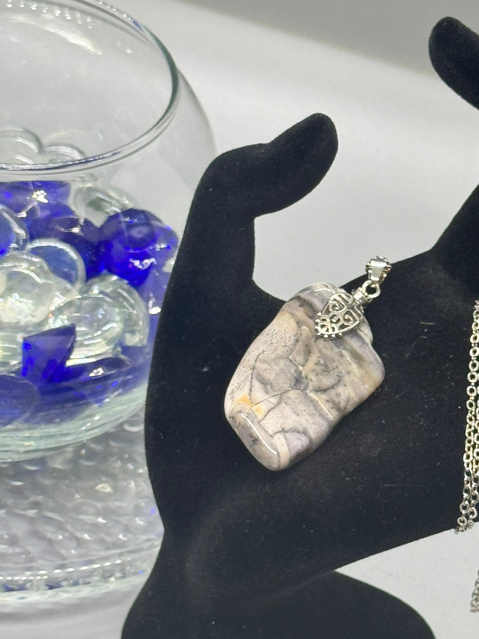 Authentic Dendritic Jasper Necklace – 26" Silver Chain # 406