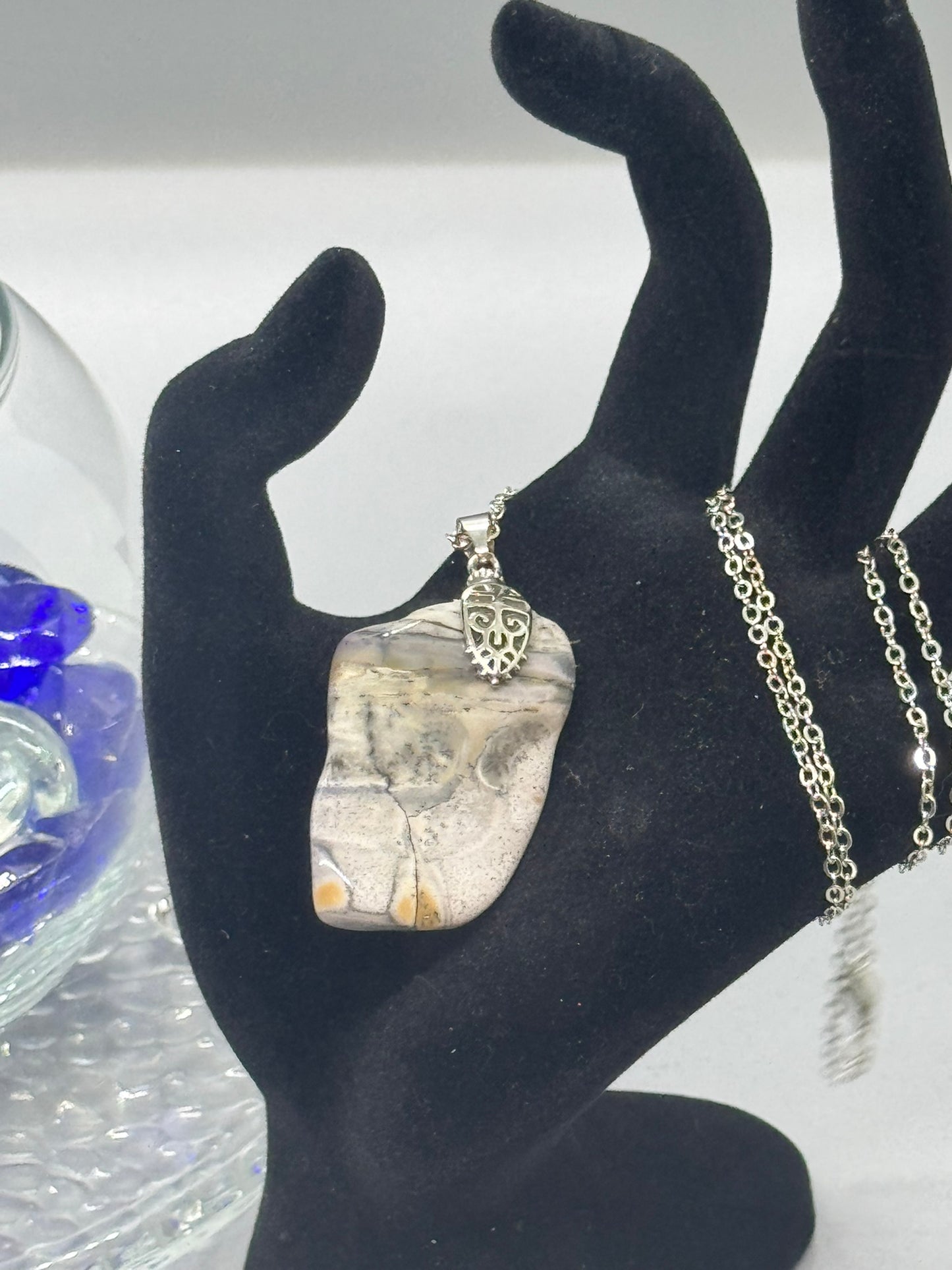Authentic Dendritic Jasper Necklace – 26" Silver Chain # 406
