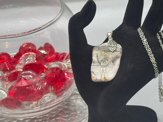 Authentic Dendritic Jasper Necklace – 26" Silver Chain # 406