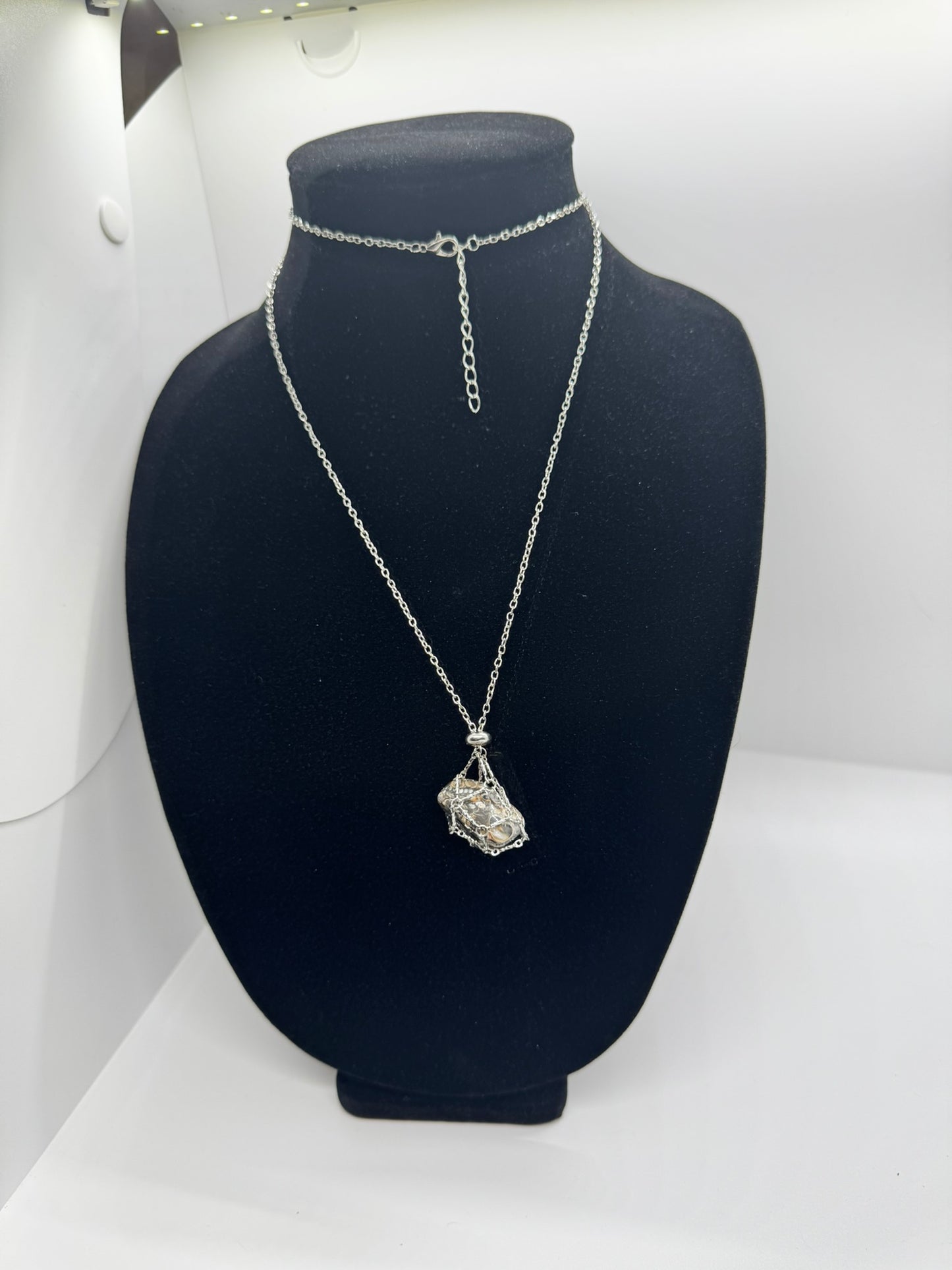 Authentic Turritella Agate Necklace – 30" Silver Chain # 408