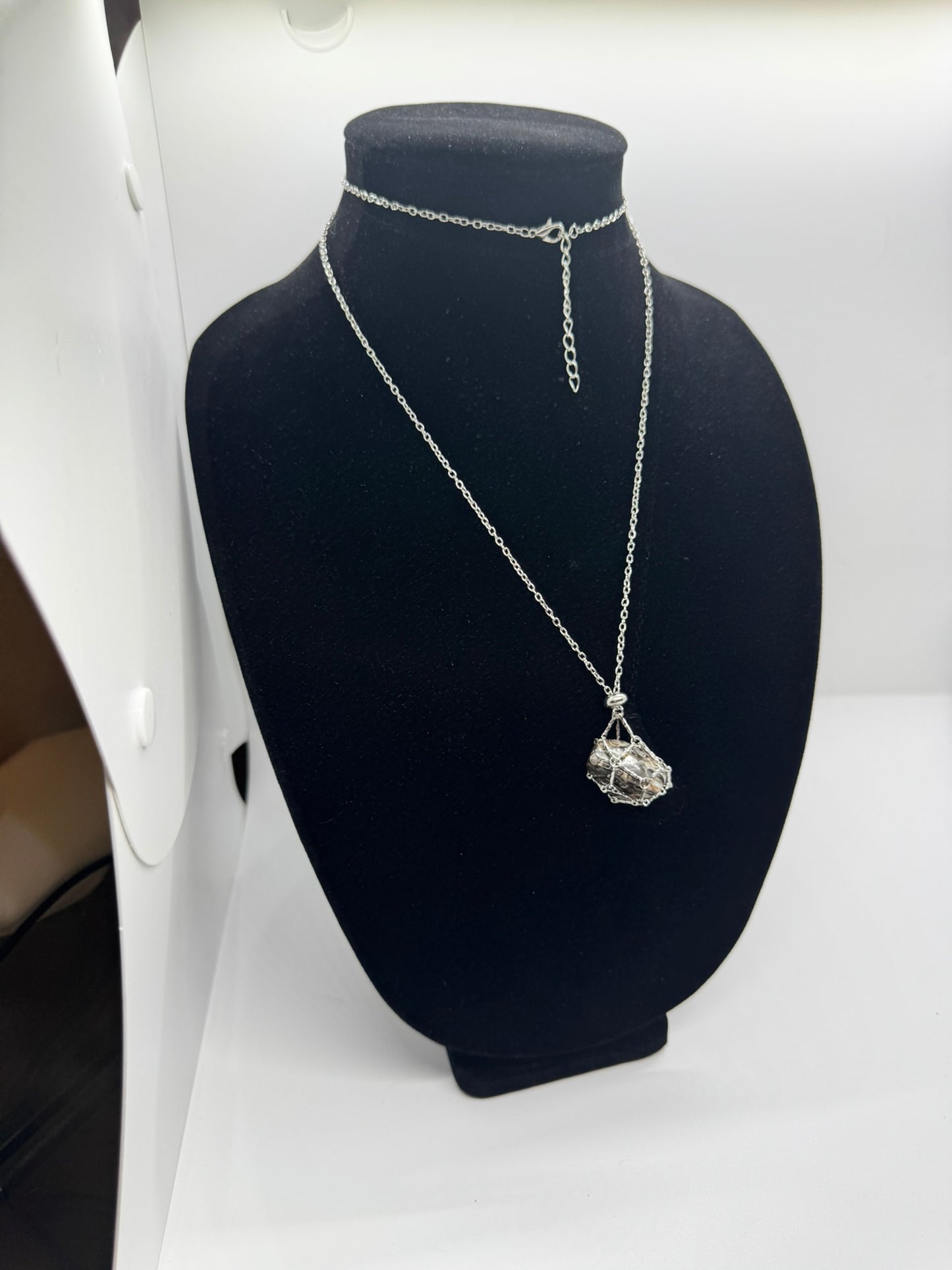 Authentic Turritella Agate Necklace – 30" Silver Chain # 408