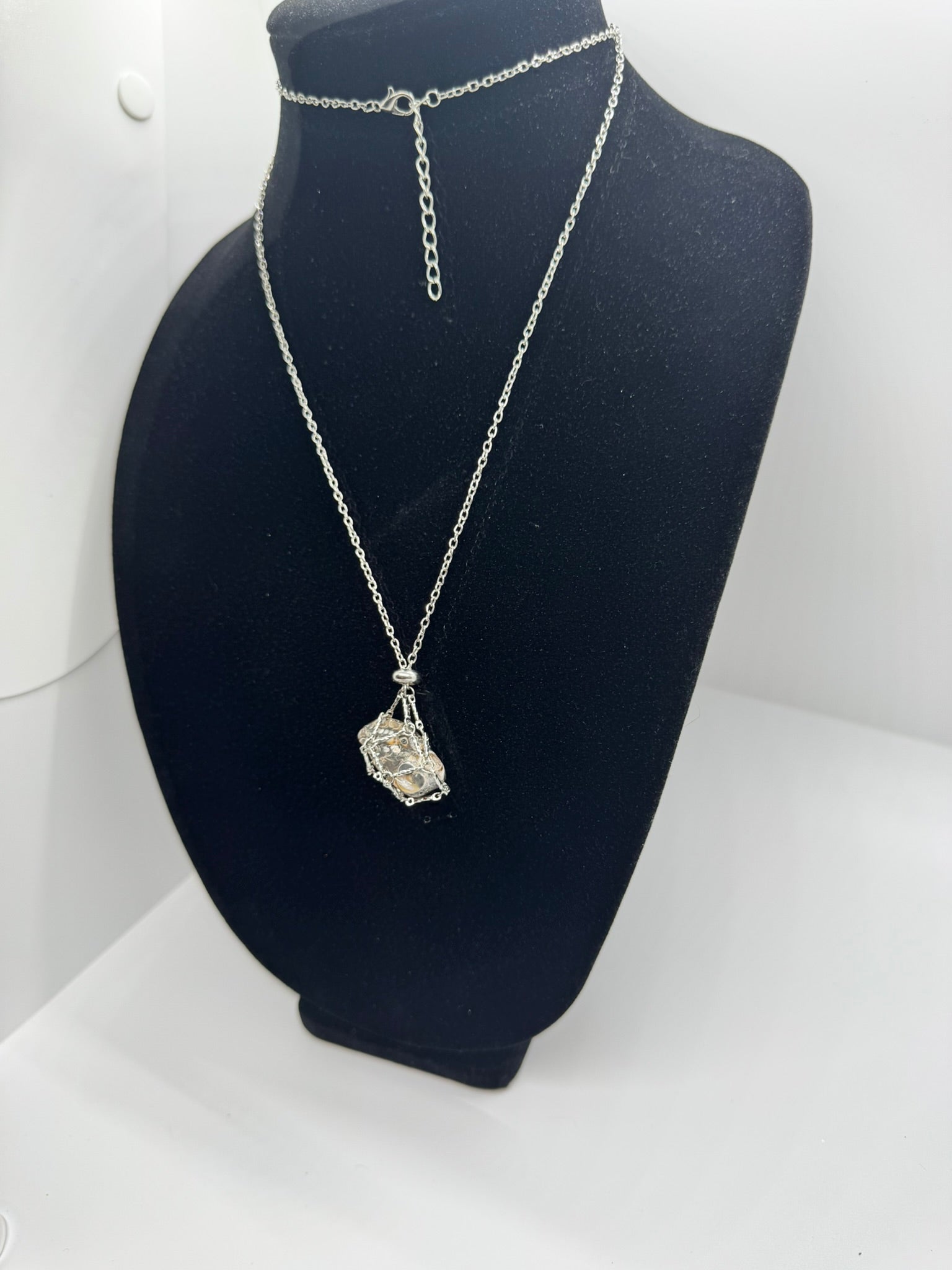 Authentic Turritella Agate Necklace – 30" Silver Chain # 408