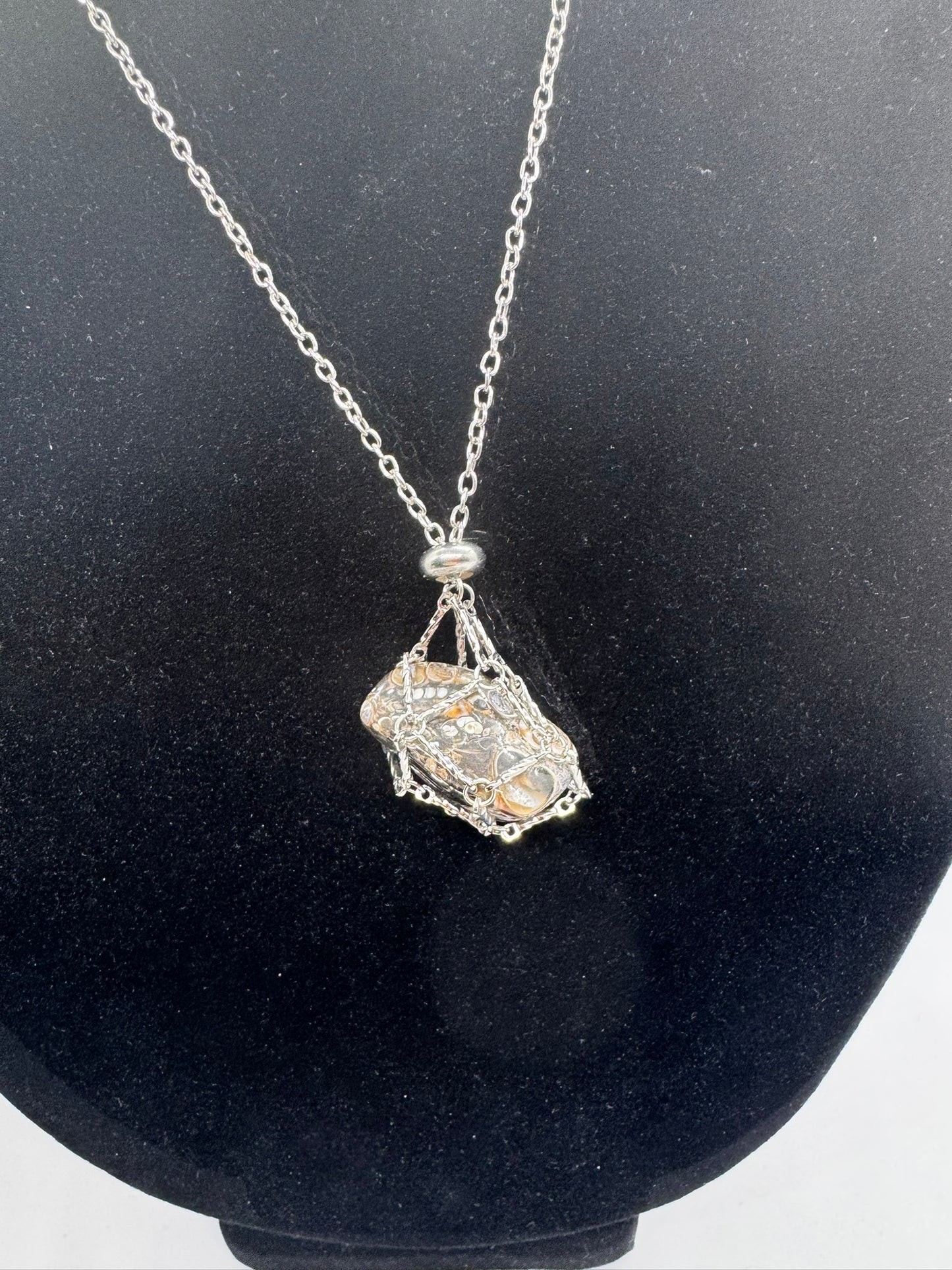 Authentic Turritella Agate Necklace – 30" Silver Chain # 408