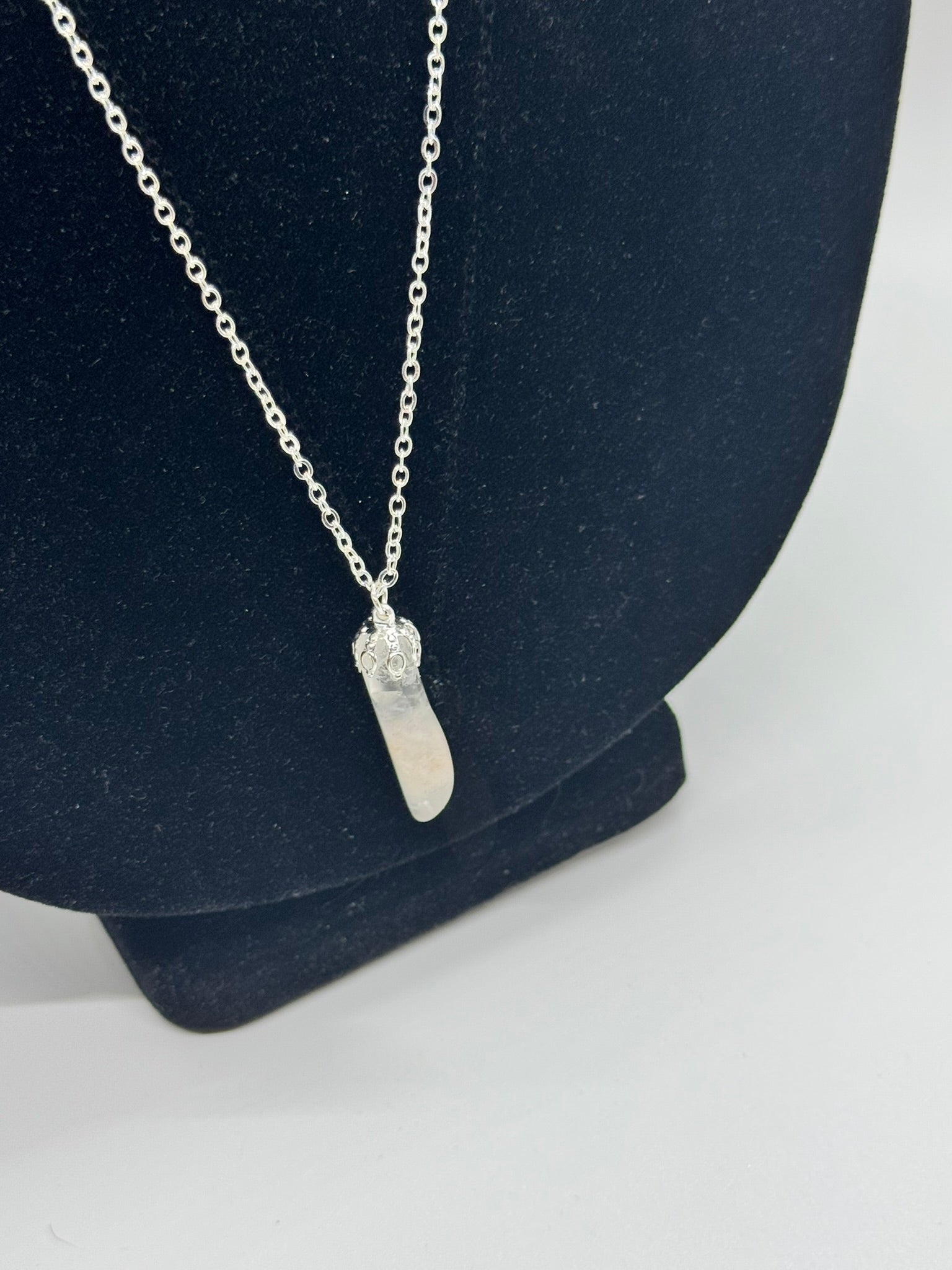Authentic Clear Quartz Necklace – 26" Silver Chain # 409