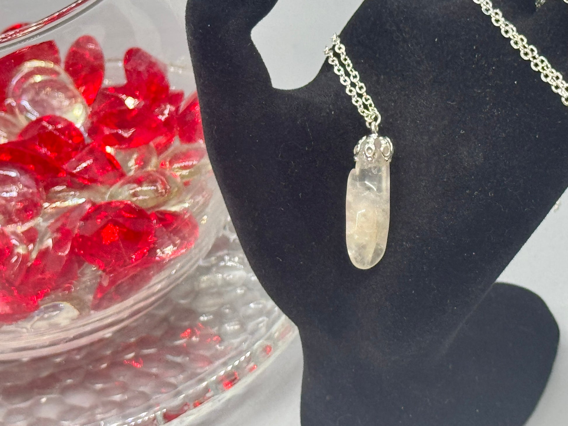 Authentic Clear Quartz Necklace – 26" Silver Chain # 409