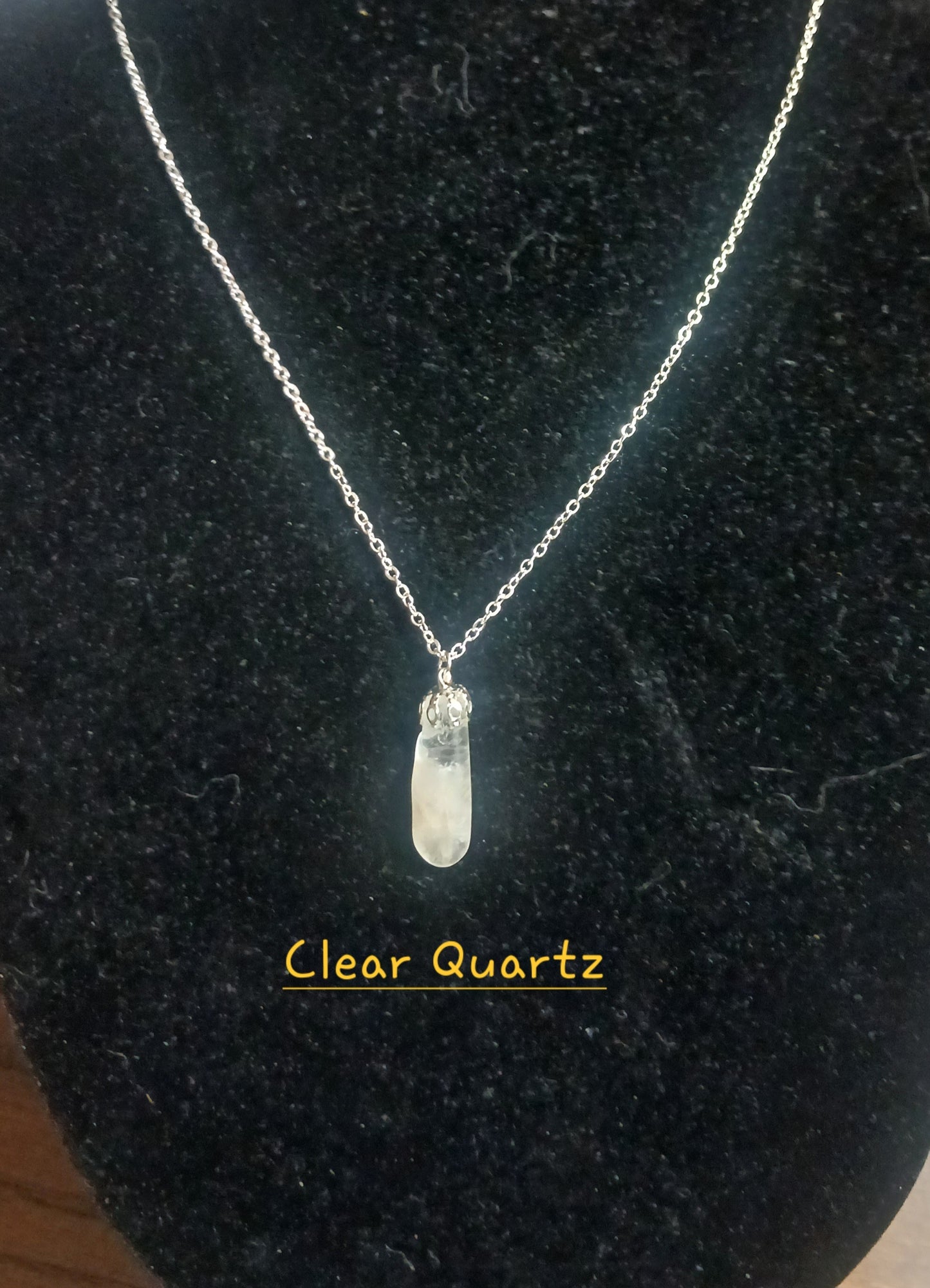 Authentic Clear Quartz Necklace – 26" Silver Chain # 409
