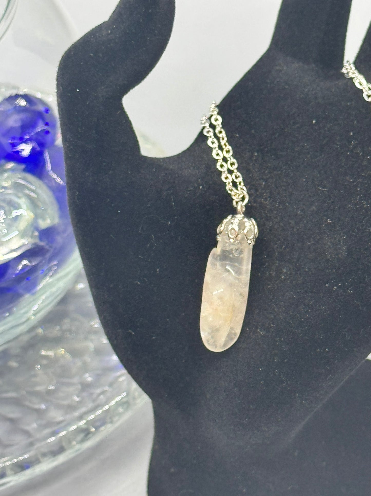 Authentic Clear Quartz Necklace – 26" Silver Chain # 409