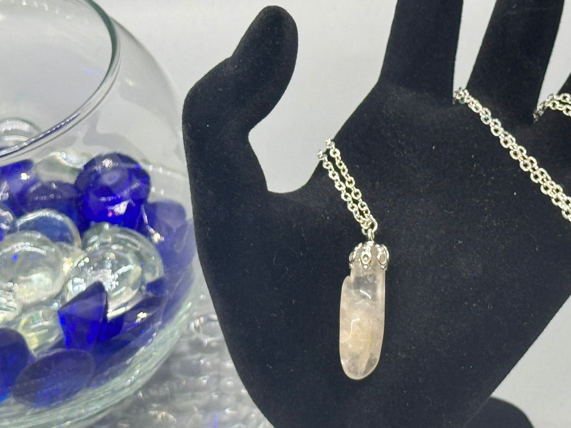 Authentic Clear Quartz Necklace – 26" Silver Chain # 409