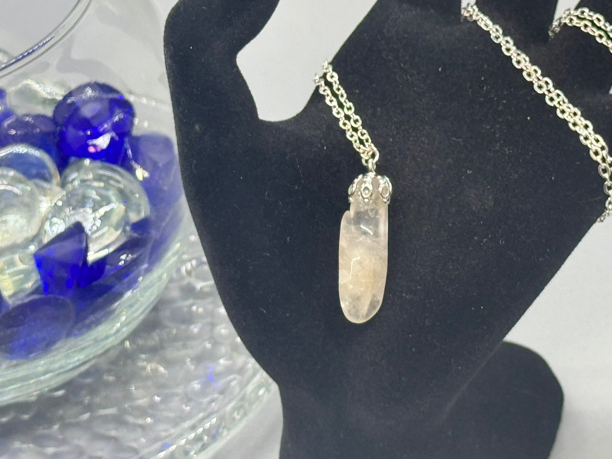 Authentic Clear Quartz Necklace – 26" Silver Chain # 409