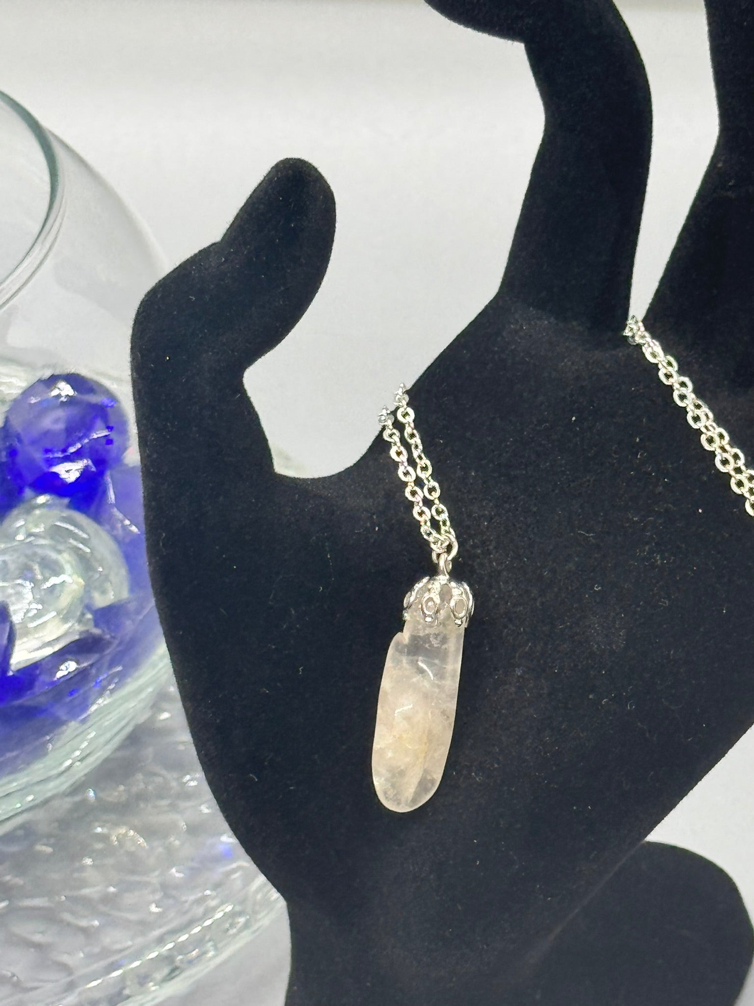 Authentic Clear Quartz Necklace – 26" Silver Chain # 409