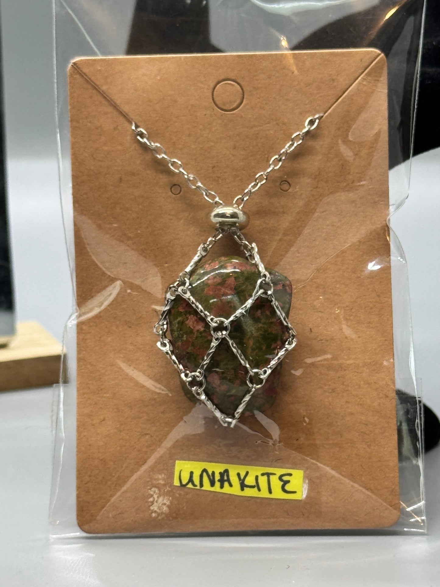 Unakite Necklace on 32" Silver Chain #474