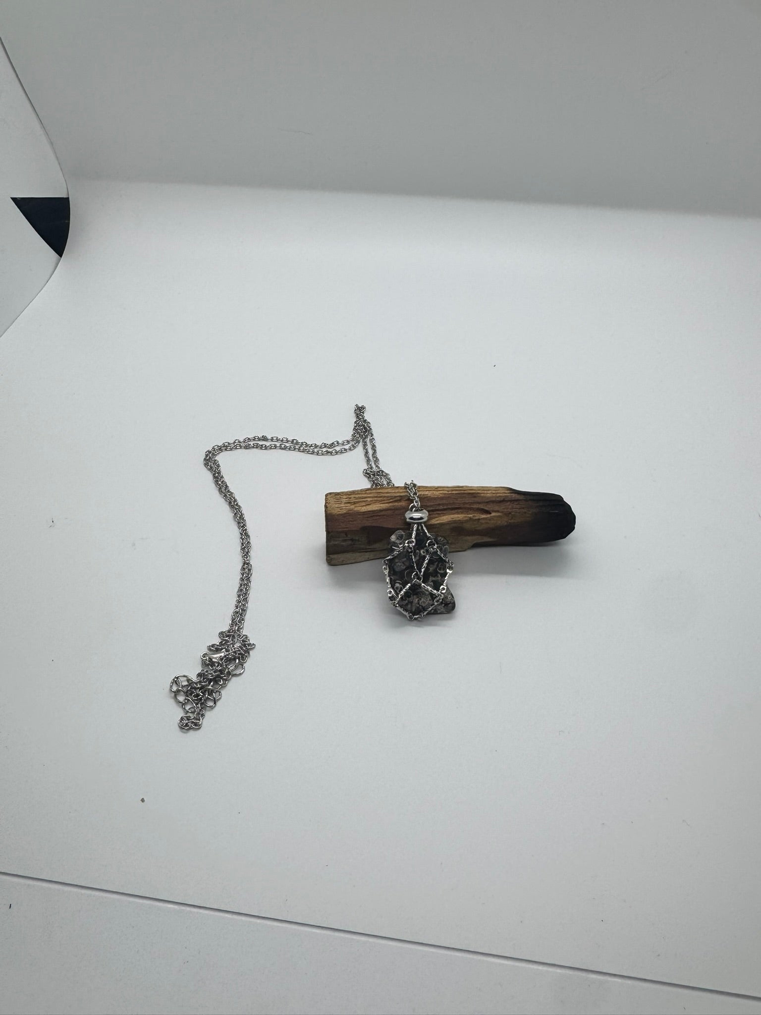 Authentic Turritella Agate Necklace – 32" Silver Chain # 411