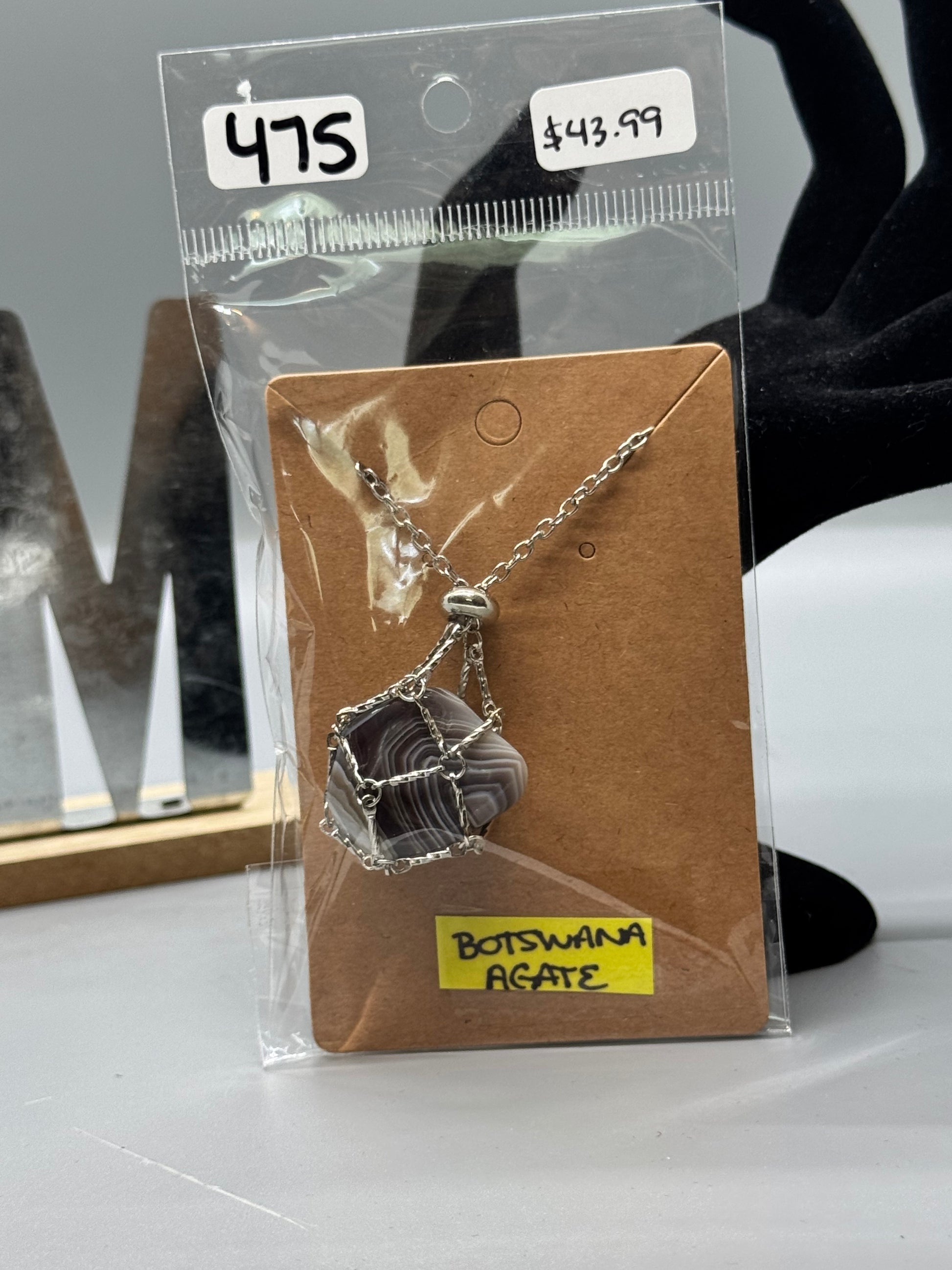 Botswana Agate Necklace on 32" Silver Chain #475
